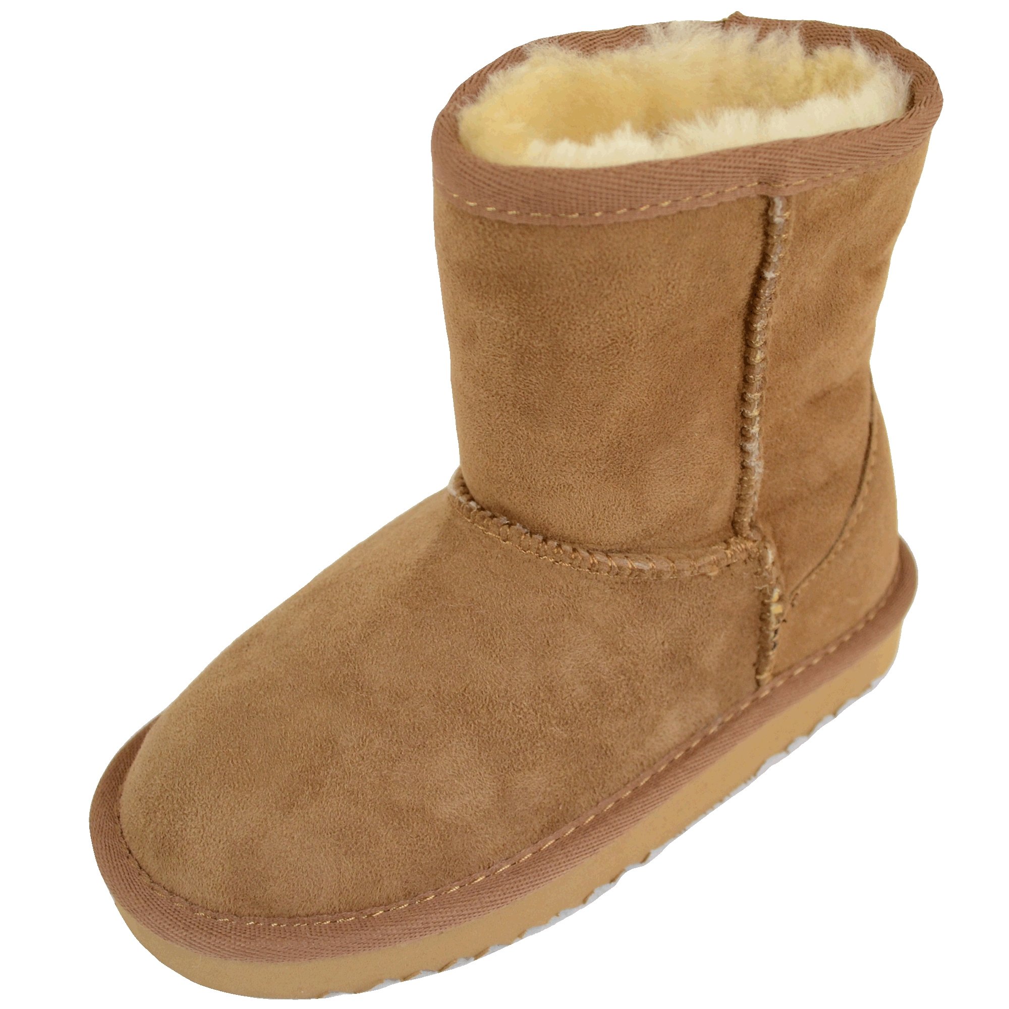 Bushga Kids Genuine Sheepskin Boots with Reinforced Heel - Warm Winter Booties for Boys & Girls (Black, Brown, Gray, Pink) - Perfect for Snow Play, Outdoor Adventures & Cold Weather