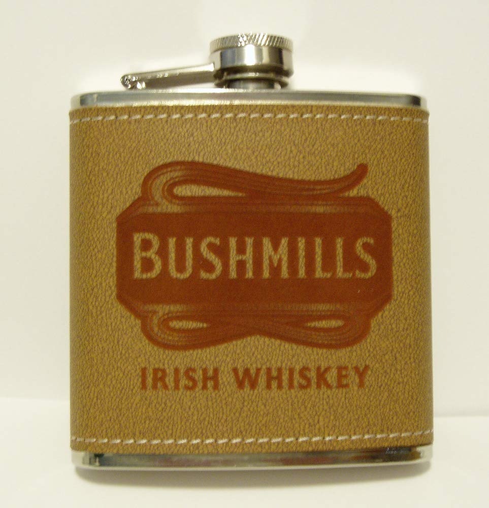 Bushmills Whiskey Leather 6 oz Stainless Steel Flask Set with 4 Shot Glasses & Funnel - Premium Black Gift Box for Men, Whiskey Lovers - Perfect for Travel, Camping, Gifts & Special Occasions
