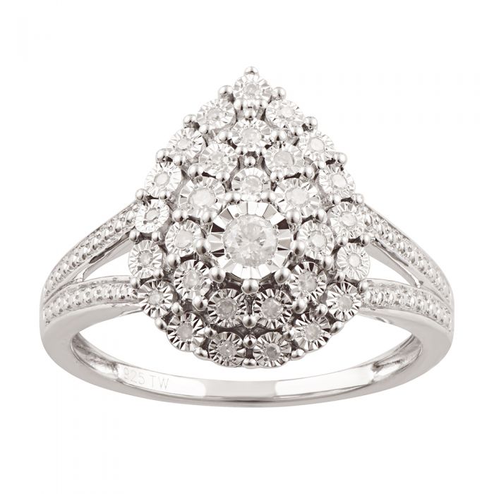 0.20 Carat Diamond Cluster Ring with 30 Brilliant Cut Diamonds in Sterling Silver - Elegant Wedding Band, Anniversary Gift for Her, Perfect for Engagement & Special Occasions