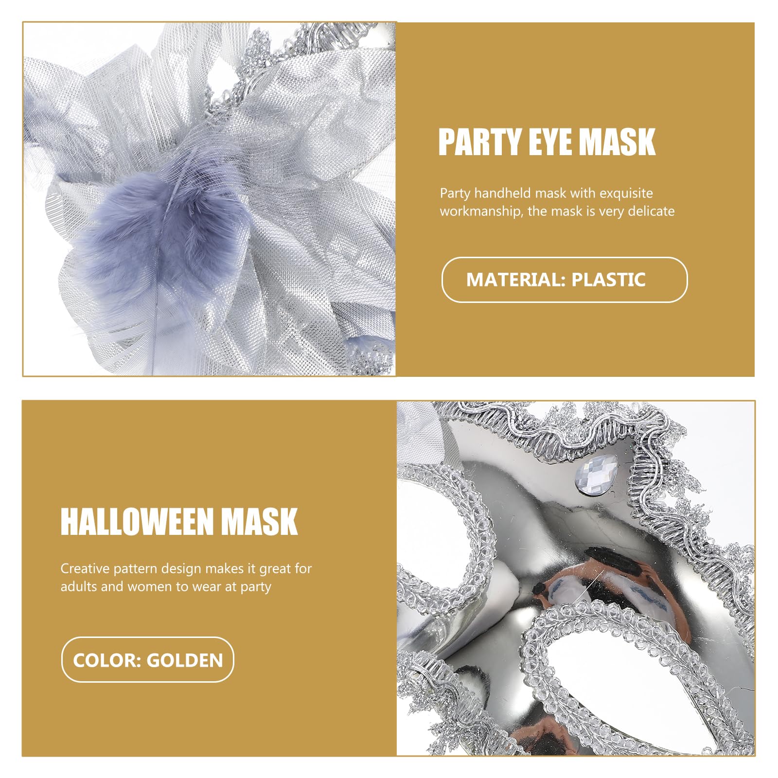 STOBOK 3-Piece Halloween Masks on Sticks - Plastic Feather Masquerade Masks for Halloween, Carnival, Party, Prom, Ball & Costume Events | Perfect for Dress-Up Parties, Mardi Gras & Themed Celebrations