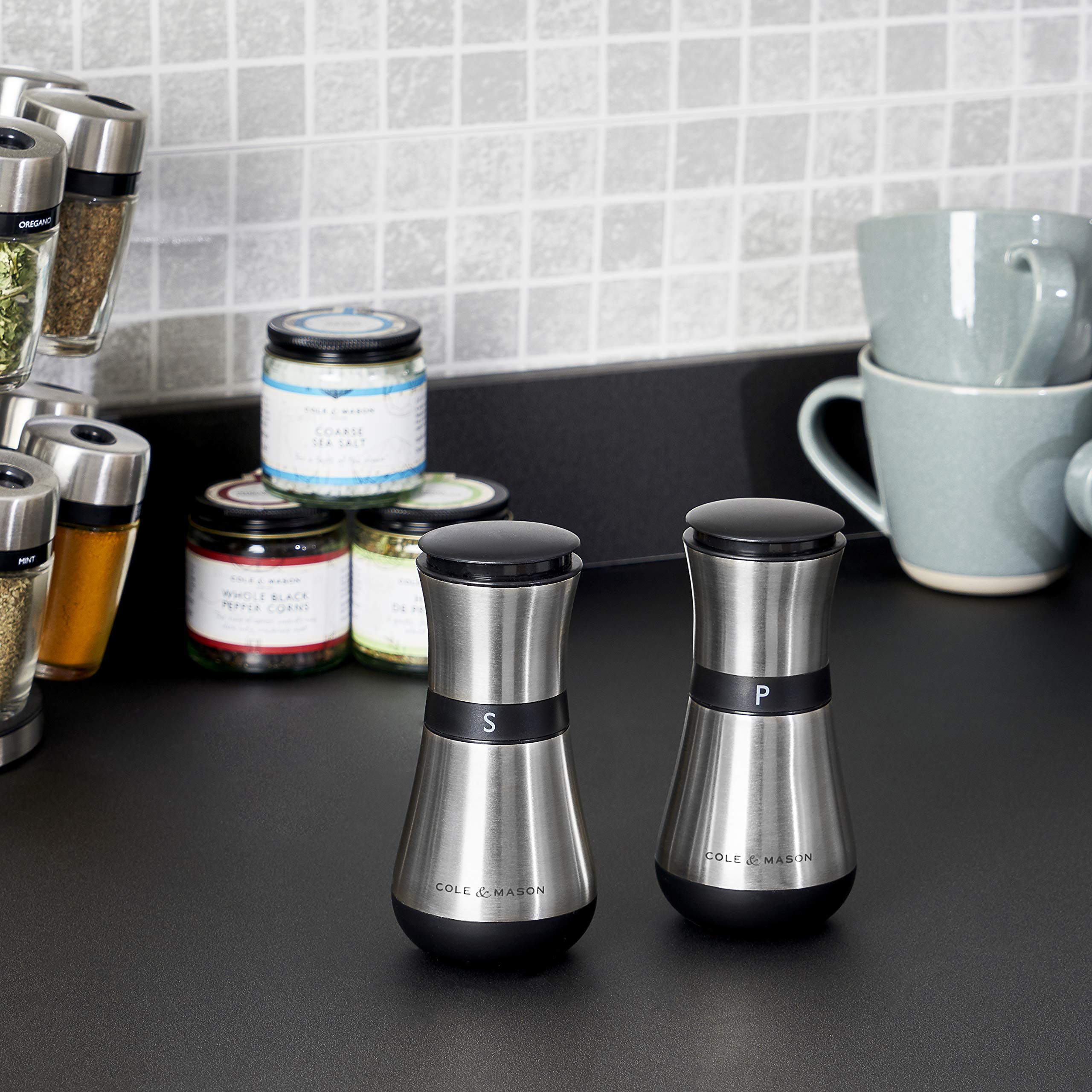 Cole & Mason H321915 Henley Adjustable Ceramic Salt Grinder Mill - Premium Stainless Steel (135mm) for Gourmet Cooking & Tabletop Seasoning - Perfect for Kitchens, Restaurants & Gift Giving