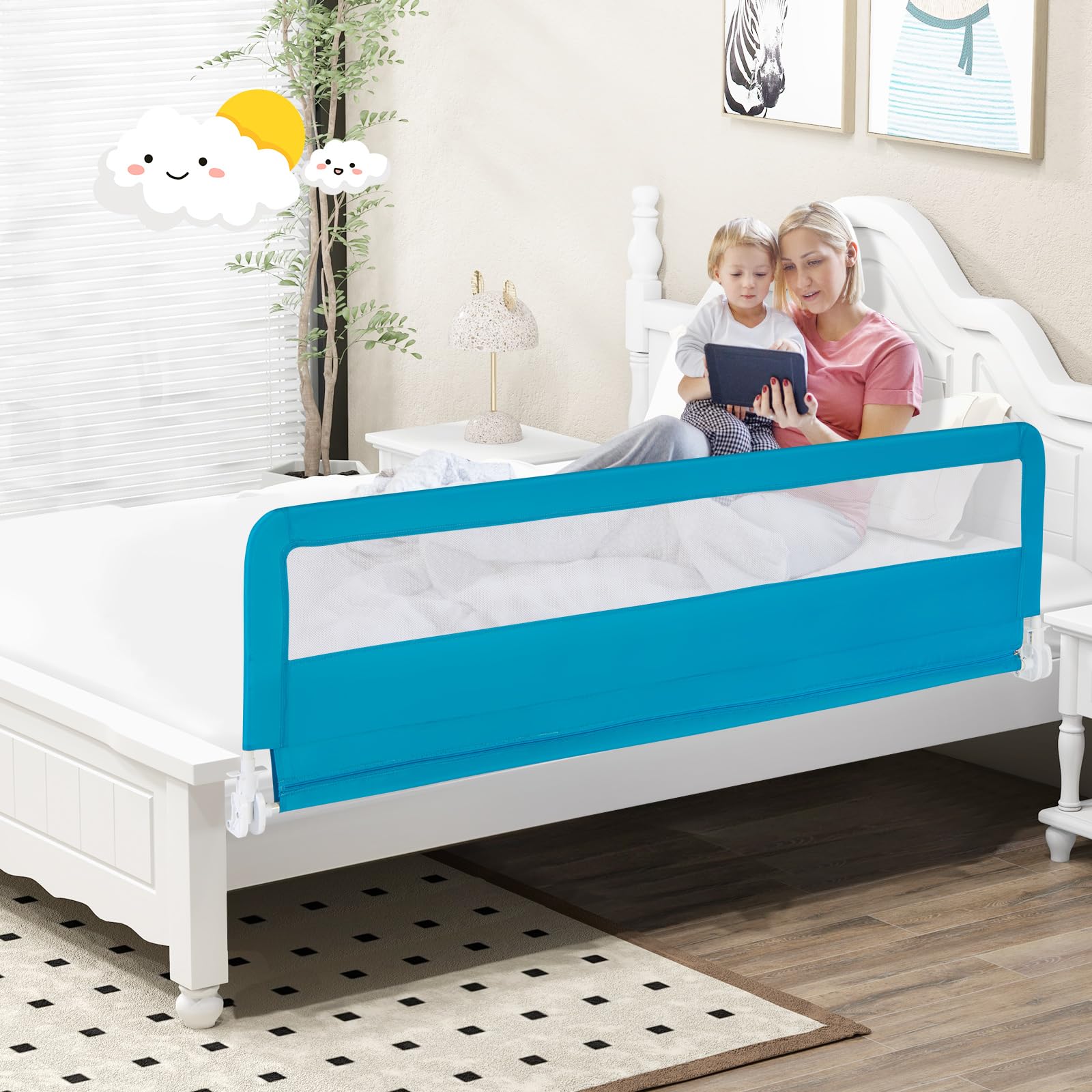 Costzon 2-Pack Extra Long Swing Down Safety Bed Rails for Toddlers - 71-Inch Blue Bed Guards with Straps - Fits Convertible Crib, Twin, Double, Full, Queen & King Size Beds - Perfect for Baby Safety & Childproofing Bedrooms