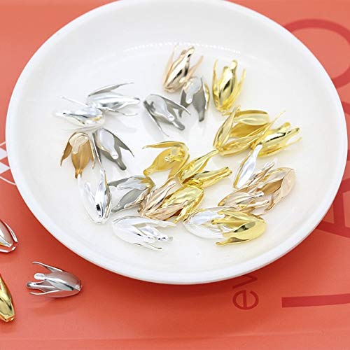 Xucus 100pcs 13mm Silver Gold Plated Flower Petal Spacer Beads & End Caps for Jewelry Making, DIY Beading, Necklace, Bracelet Crafting - Random Mixed Colors - Perfect for Handmade Jewelry, Scrapbooking & Gift Making