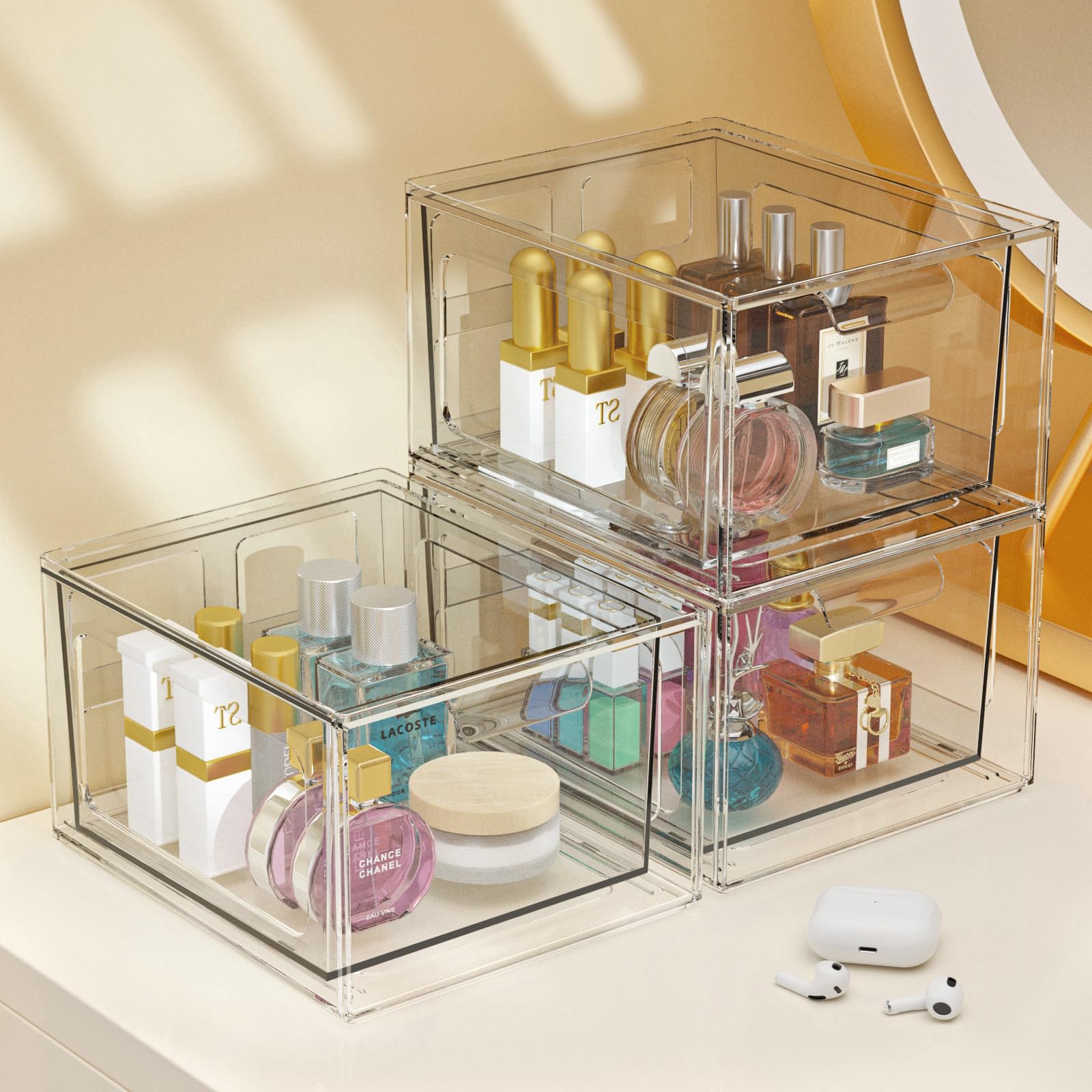 2 Pack Clear Acrylic Makeup Organizer with Handles - Plastic Storage Bins for Vanity, Bathroom, Kitchen & Pantry Organization | Perfect for Cosmetics, Jewelry & Small Item Storage