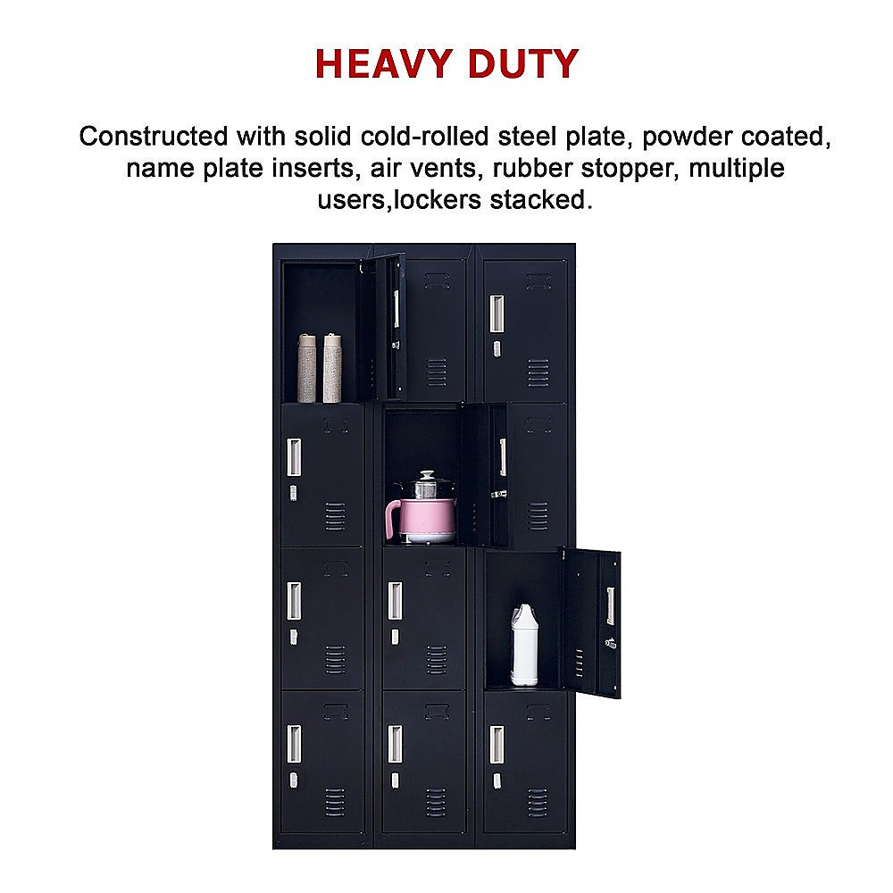 12-Door Locker Cabinet - Heavy Duty Steel Storage for Office, Gym, School & Home - Secure Padlock Operated - Perfect for Employee Storage, Sports Equipment & Personal Belongings