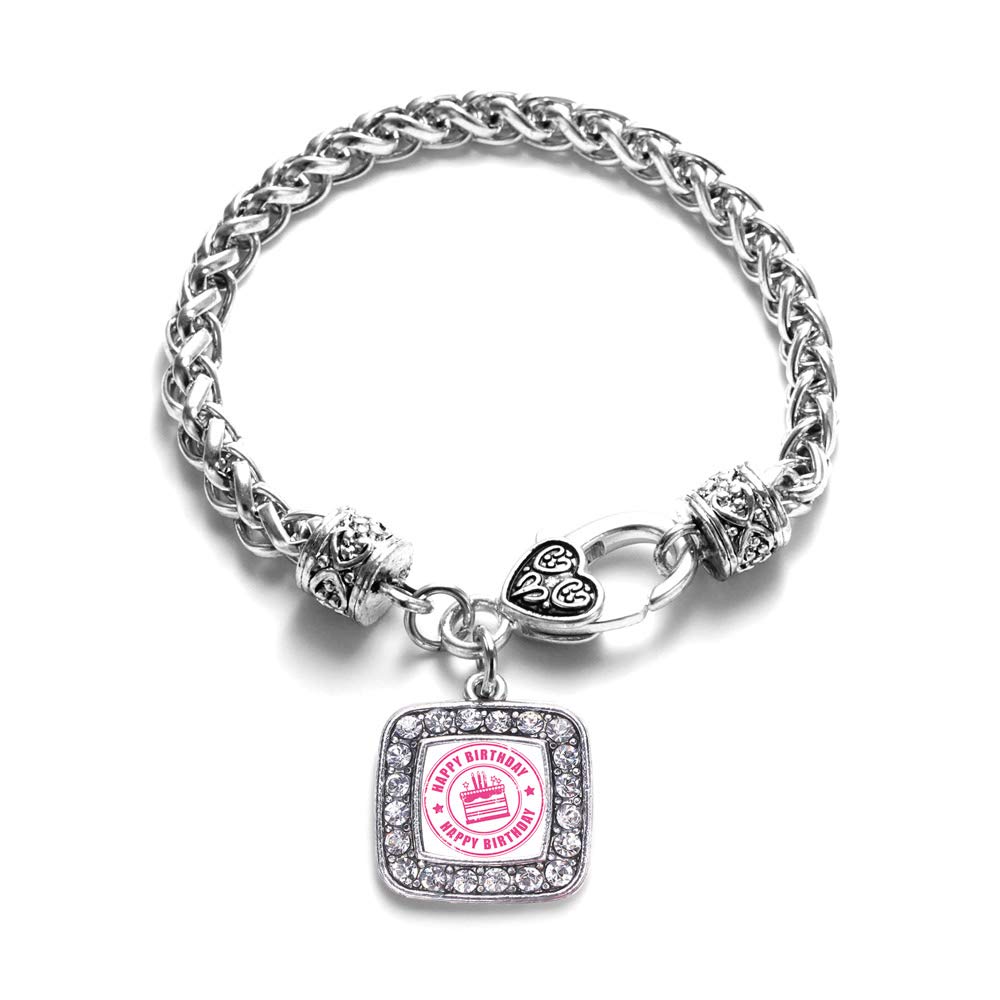 Elegant Sterling Silver Square Charm Bracelet with Cubic Zirconia - Perfect for Women's Fashion Jewelry, Gift Giving & Special Occasions