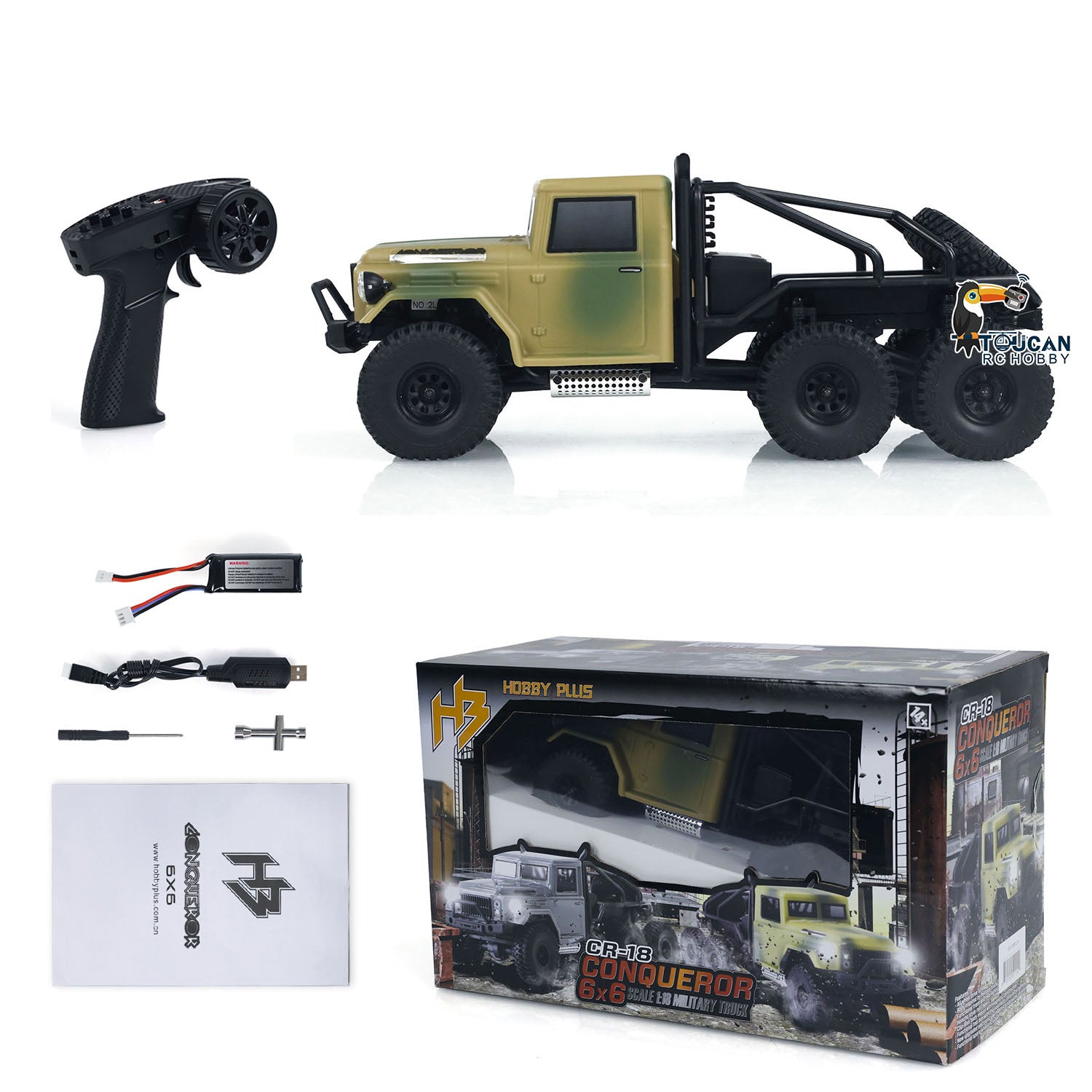 1/18 Scale Hobby Plus 6x6 RC Rock Crawler - Remote Control Electric Off-Road Vehicle with 4WD, Waterproof & All-Terrain Tires - Perfect for Outdoor Adventure, Rock Climbing Simulation, and Hobby Model Collectors (Great Gift for Kids & Adults)