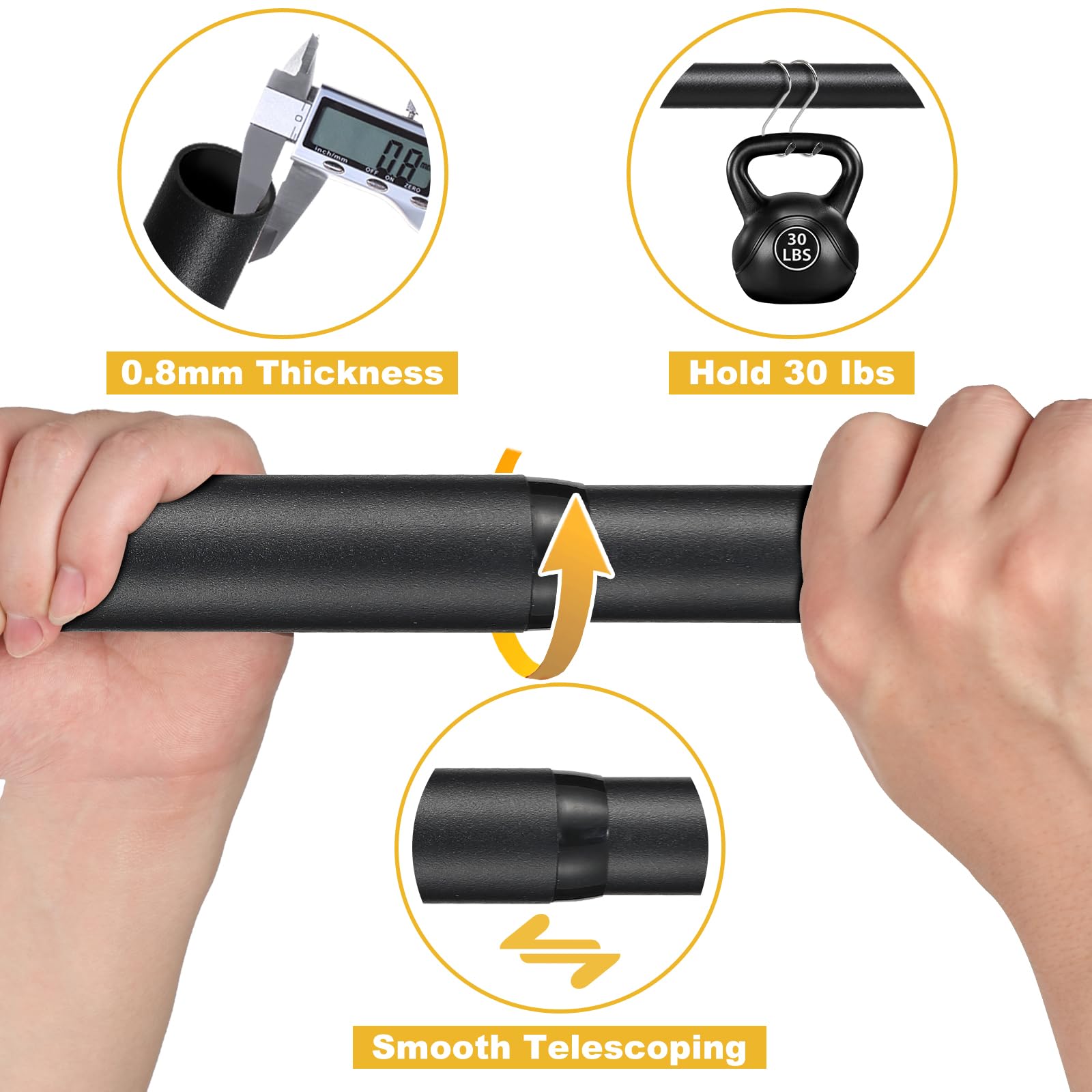 28 to 48 Inch Heavy Duty Double Curtain Rod Set - 1 Inch Industrial Strength Adjustable Telescoping Blackout Rods for Windows (Black) | Perfect for Living Room, Bedroom & Outdoor Use