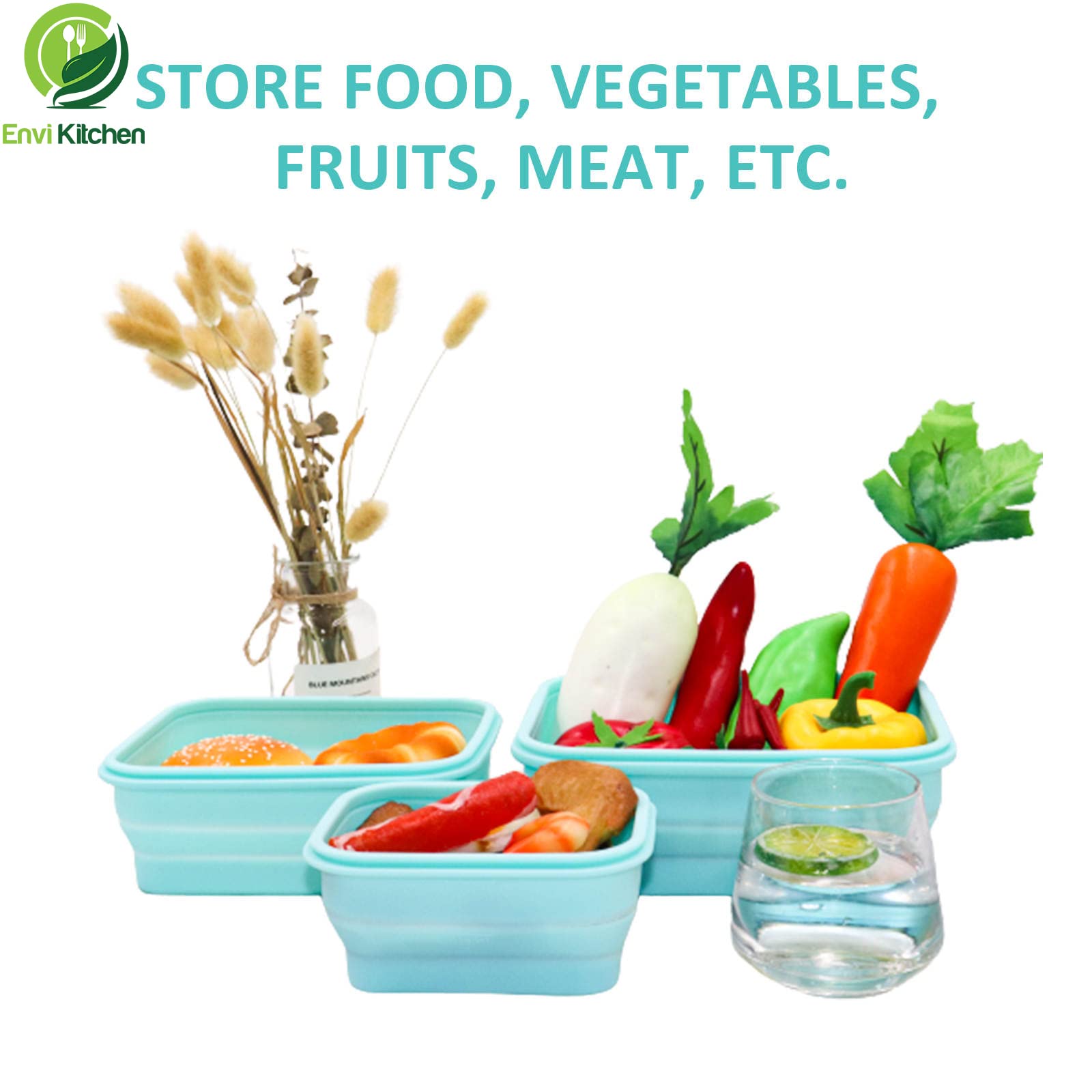 Airtight Food Storage Containers Set of 3 - Collapsible Silicone Kitchen Organizers for Snacks, Lunch & Pantry - Microwave, Freezer & Oven Safe | Perfect for Meal Prep, Leftovers & On-the-Go Snacking