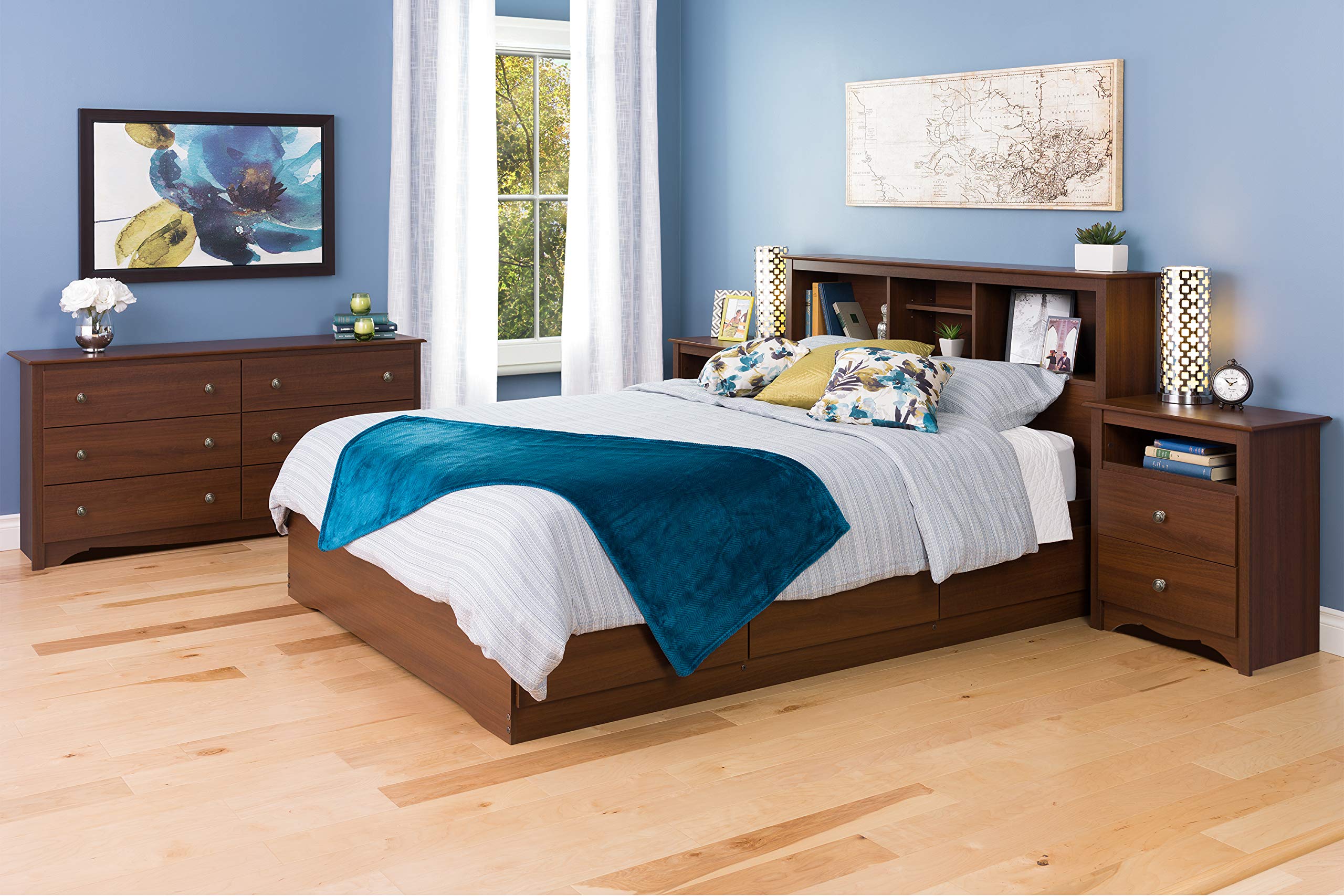 Stylish Full/Queen Size Bookcase Headboard with 3 Storage Compartments - 11