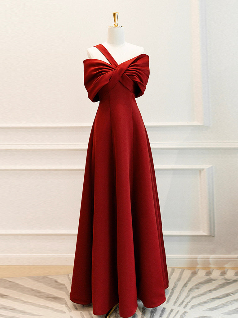 Elegant A-Line One Shoulder Satin Burgundy Long Prom Dress - Formal Evening Gown for Homecoming, Wedding Guest & Special Occasions