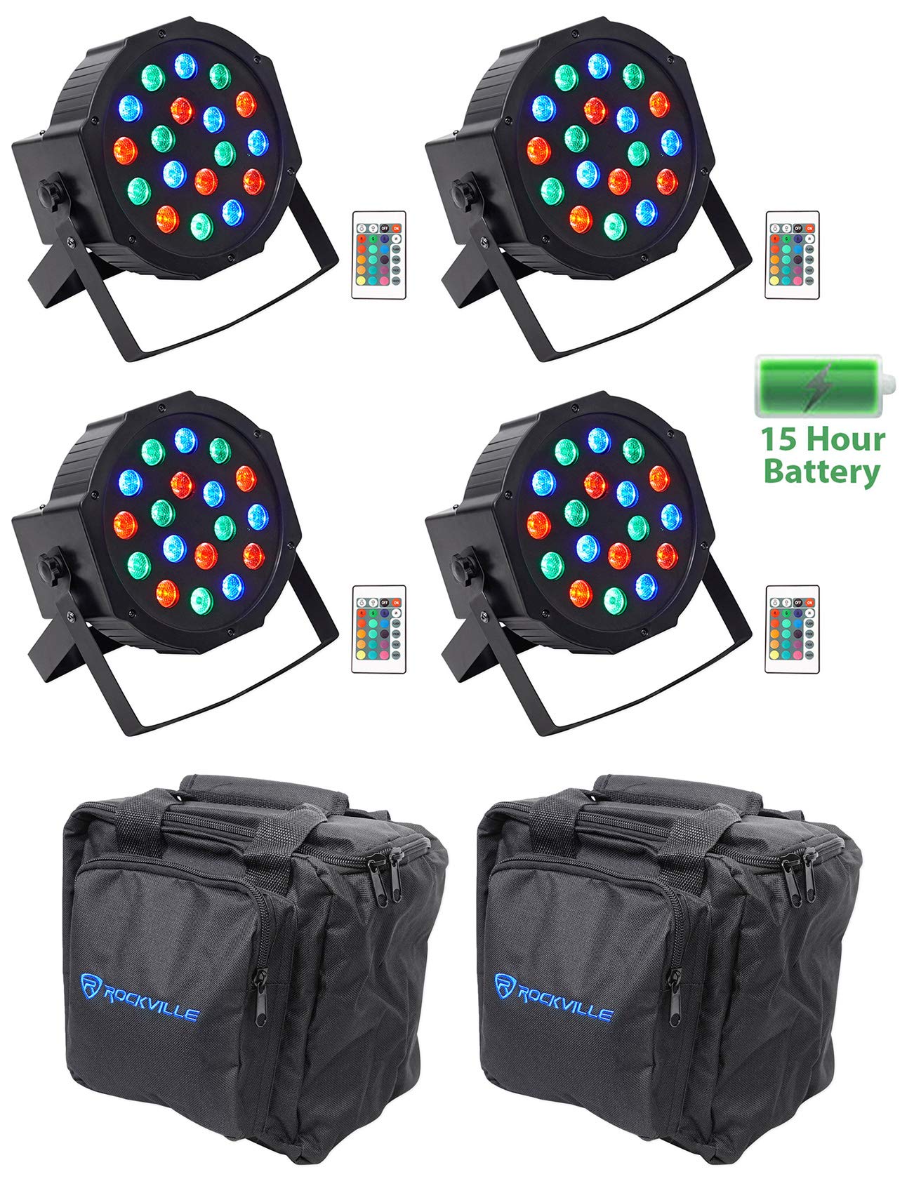 Rockville Battery PAR 50 Rechargeable LED DMX DJ Wash Lights with Remote Control & Carrying Bag - Perfect for Stage Lighting, Wedding Events, and Nightclub Performances