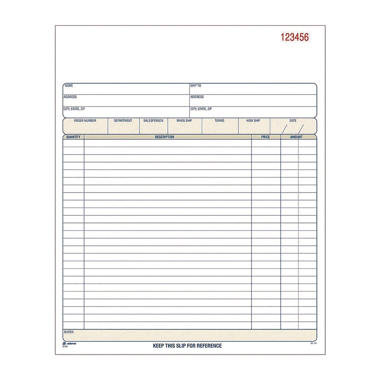 Adams® Multipart Sales Order Pad - 3-Part Carbonless Forms, 8.34