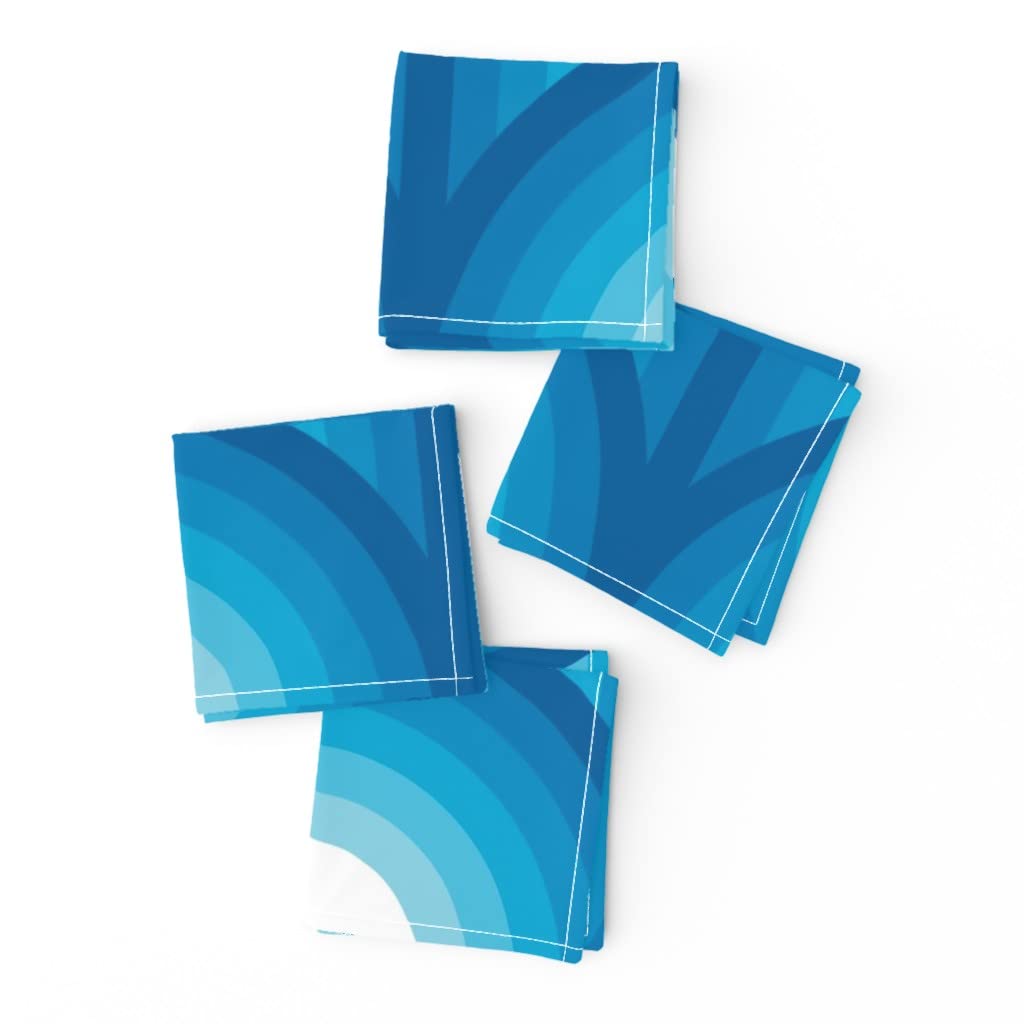 Ocean Blue Striped Linen Cotton Cocktail Napkins Set of 4 - Retro 1970s Nautical Beach Waves Design - Perfect for Summer Parties, Coastal Decor & Vintage Themed Events
