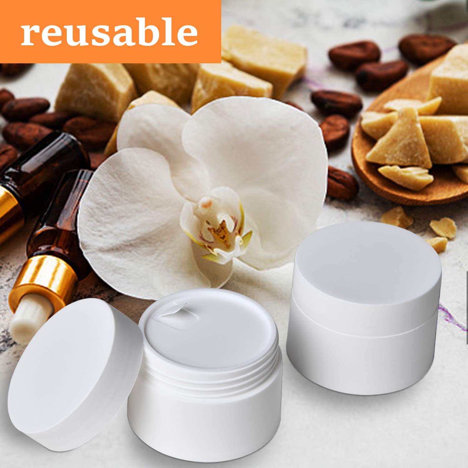 Akamino 12-Pack White Plastic Lotion Jars with Inner Liners & Dome Lids - 1.25oz/37ml Refillable Airtight Containers for Cosmetics, Creams, Makeup & Travel Storage - Perfect for Salons, DIY Beauty Products & Home Organization