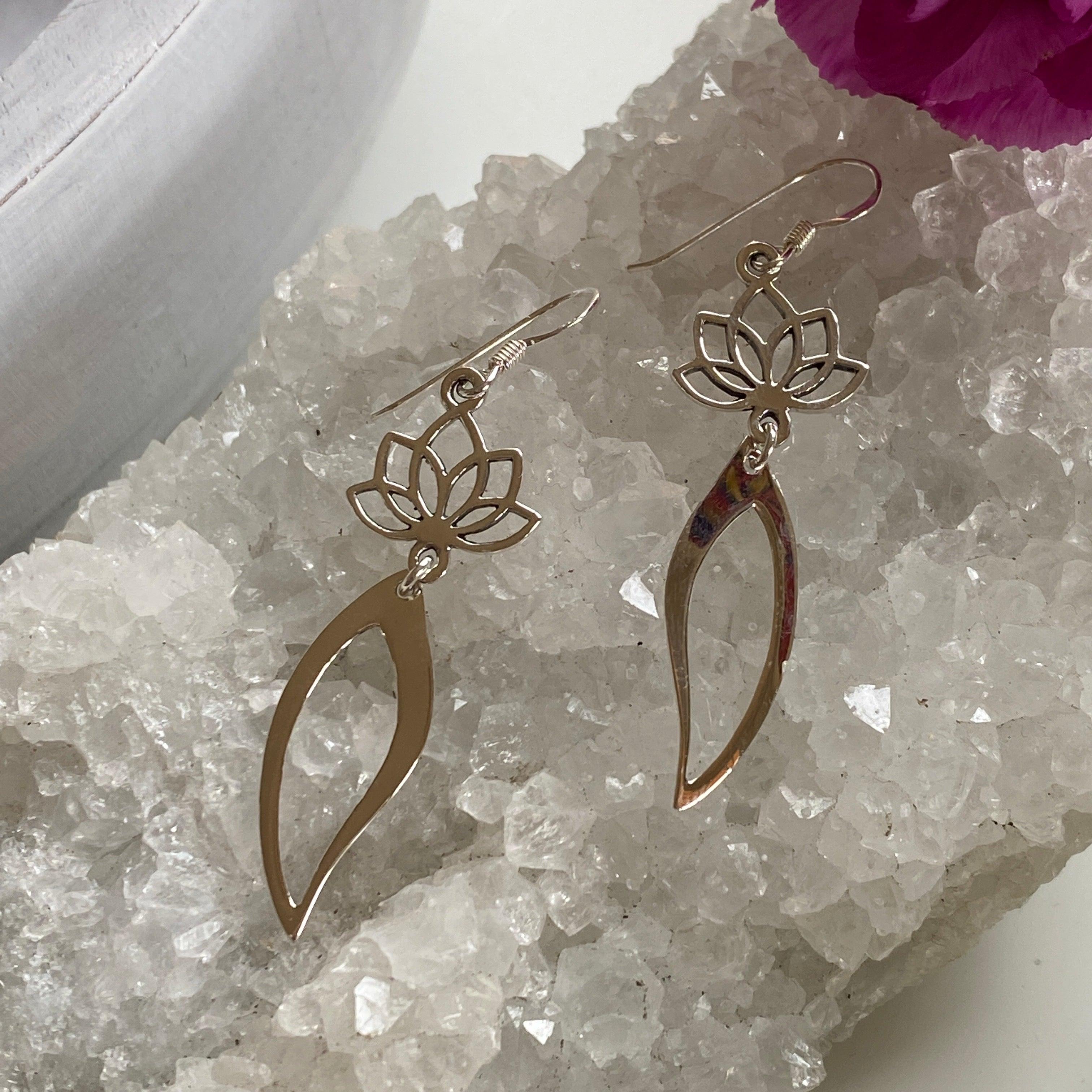 Sterling Silver Lotus Flower with Leaf Earrings for Women - Elegant Handmade Jewelry Gift for Birthday, Anniversary & Special Occasions