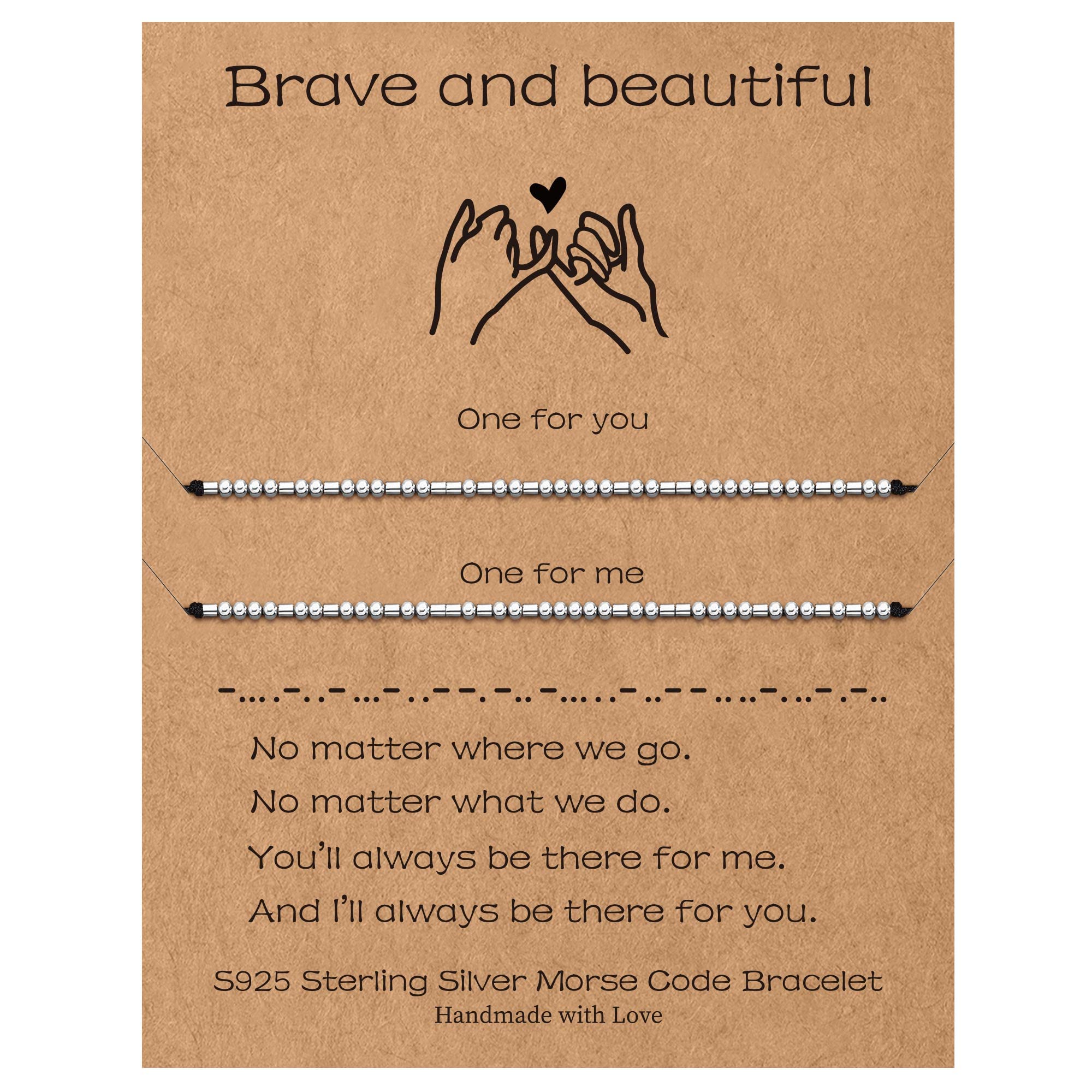 Sterling Silver Morse Code Bracelets for Women - 2pcs Pinky Promise Couple Matching Friendship Bracelets, Inspirational Birthday Gift for Her, Sister, Best Friend - Perfect for Anniversaries, Valentine's Day & Special Occasions