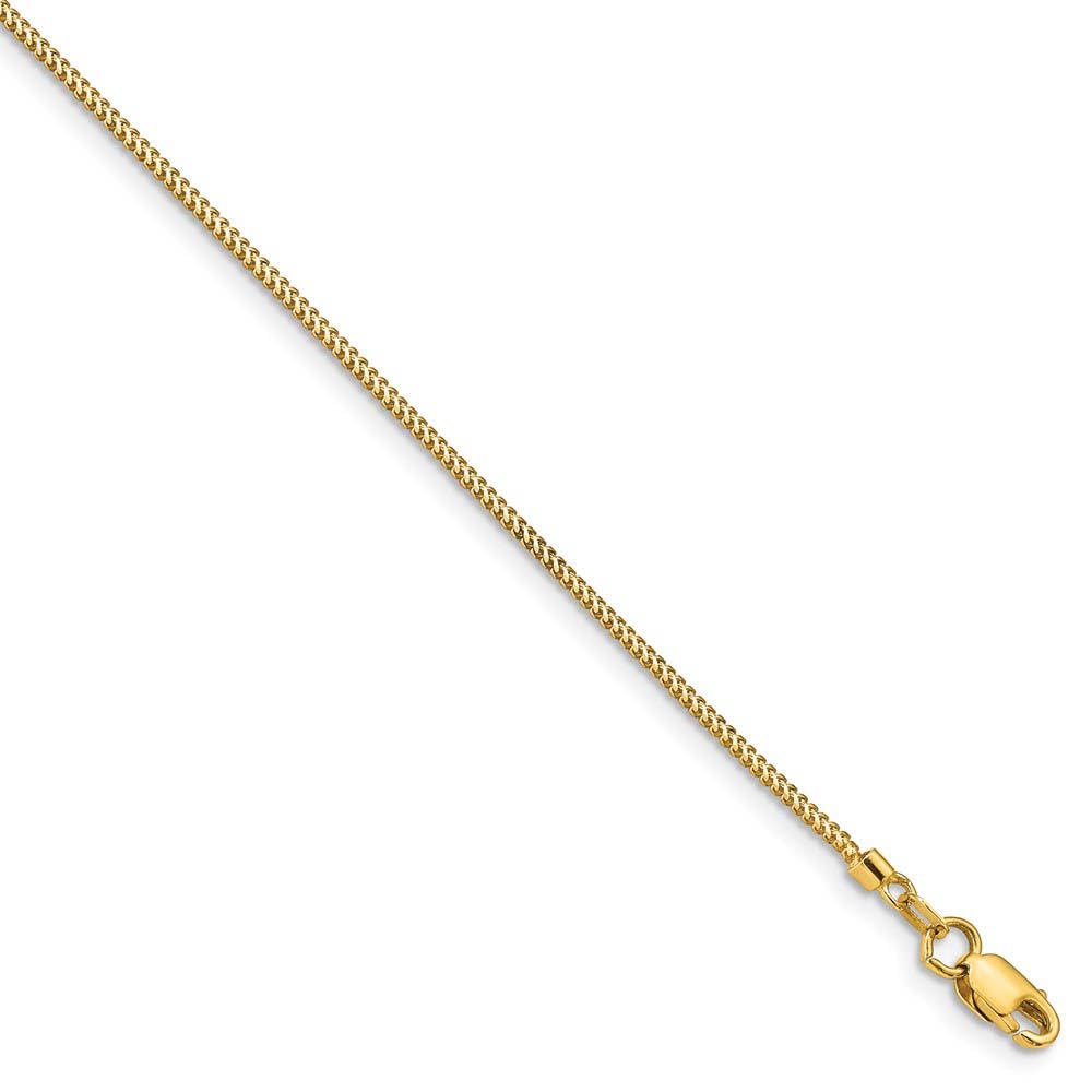 14K Yellow Gold Solid Franco Chain Bracelet - 0.9mm Thin Black Bow Design for Women | Elegant Jewelry Gift for Birthday, Anniversary & Special Occasions