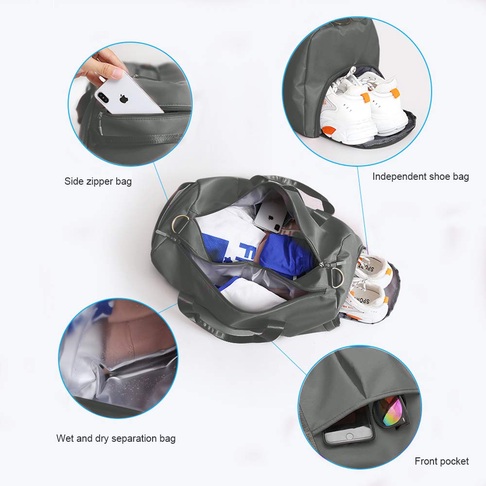 Waterproof Sports Gym Bag with Shoe Compartment & Wet Pocket - 29L Duffle Travel Bag for Men & Women (Dark Gray) - Perfect for Gym, Travel & Sports Activities