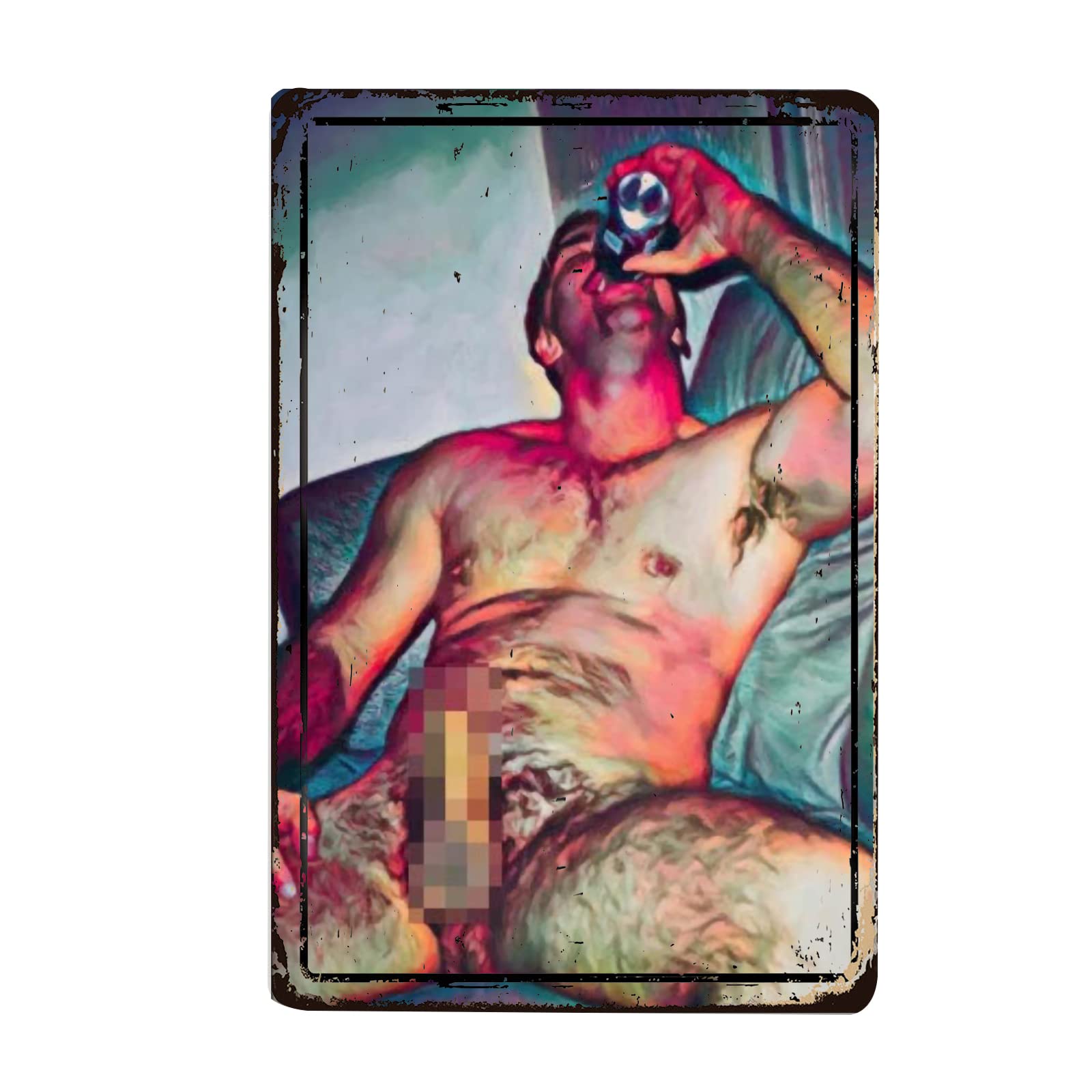 Vintage Tin Sign - 12x16 Inch Aluminum Metal Farmhouse Wall Decor with Nude Male Artwork - Erotic Gay Art Print & Homoerotic Poster - Rustic Metal Art for Living Room, Bedroom, Bar, or Man Cave (30x40cm)