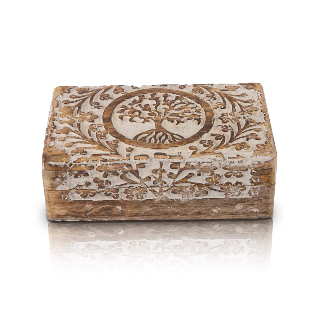 Handmade Wooden Jewelry Box with Tree of Life Carving - Jewelry Organizer, Keepsake Box & Treasure Chest for Women - Perfect Birthday, Housewarming Gift & Watch Storage - Elegant Home Decor & Travel Jewelry Case
