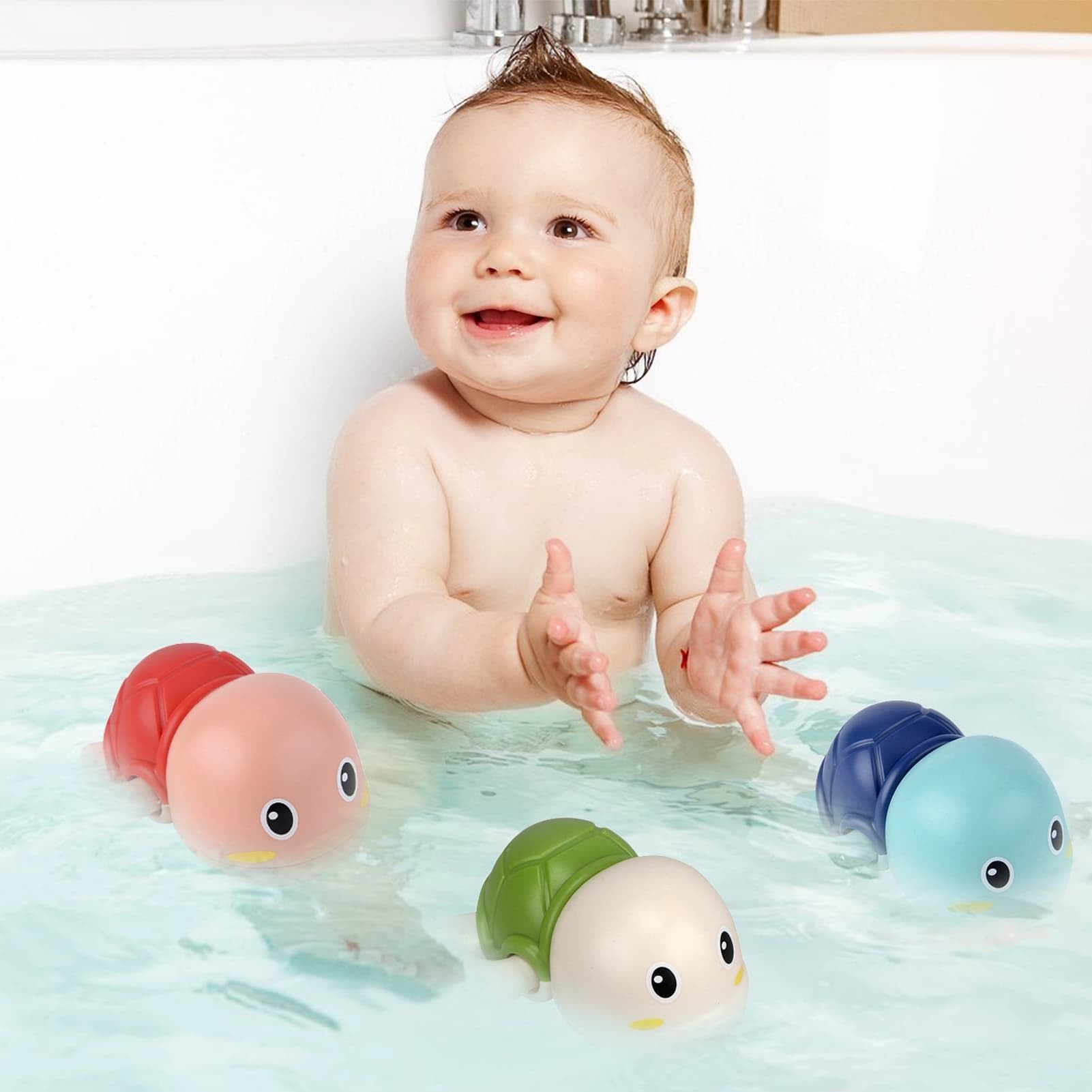 TYJHAFN Wind Up Turtle Bath Toys for Babies 6-12 Months | Safe, Mold-Free Bathtub & Pool Toys for Toddlers 1-4 Years | Fun Baby Shower Gift for Boys & Girls | Perfect for Bathtime, Swimming & Sensory Play