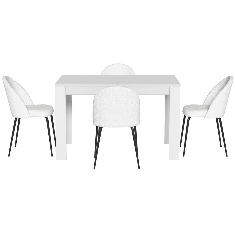 Artiss 5-Piece White Sherpa Dining Table Set with 4 Chairs - Modern Kitchen & Dining Room Furniture for Small Spaces, Breakfast Nook, and Apartment Living