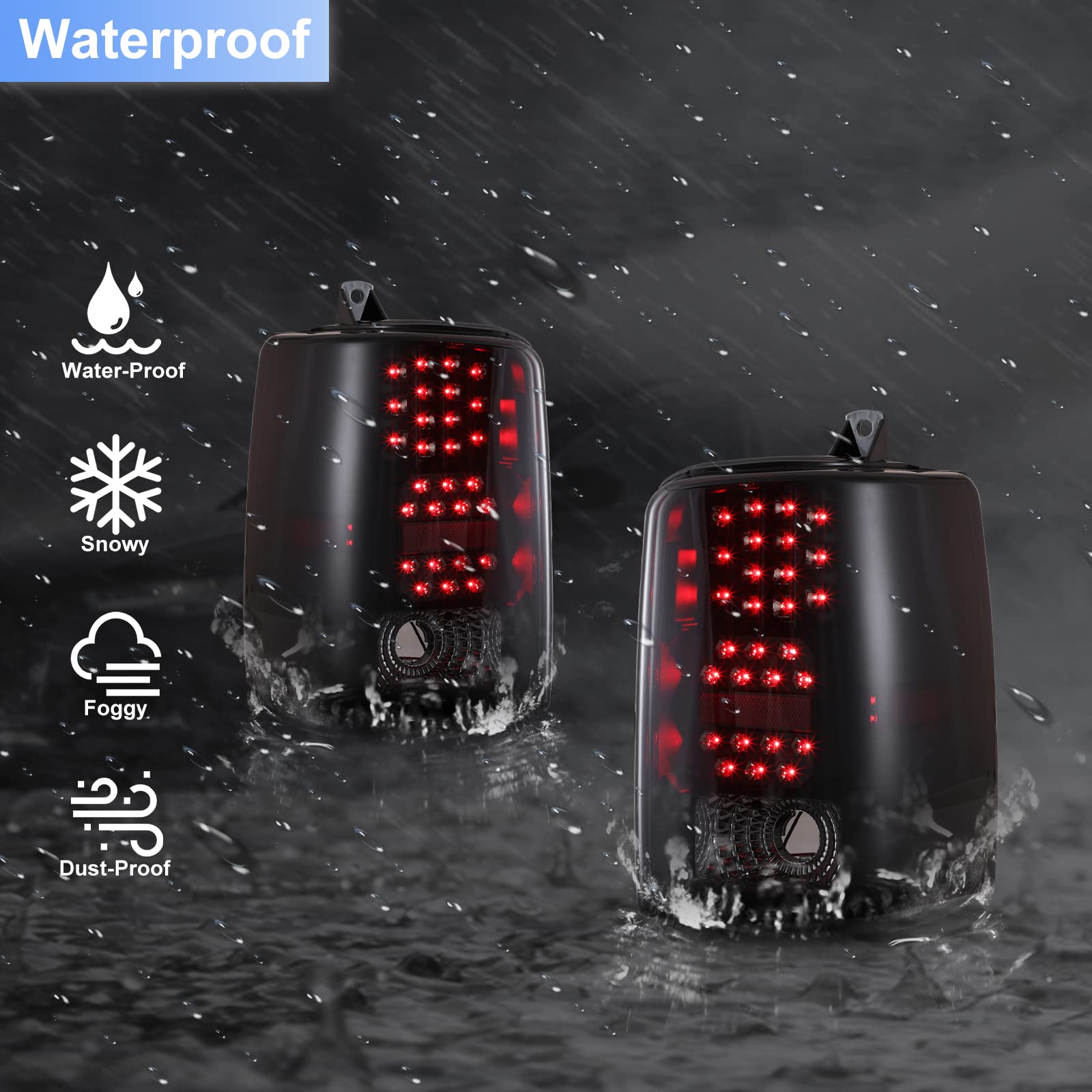 ROXX LED Tail Lights Assembly for 1997-1998 Jeep Grand Cherokee - Pair of Rear Lamps with LED Turn Signals, Brake Lights, Reverse Light & DRL - Driver & Passenger Side Replacement - Perfect for Off-Roading, Night Driving & Vehicle Customization