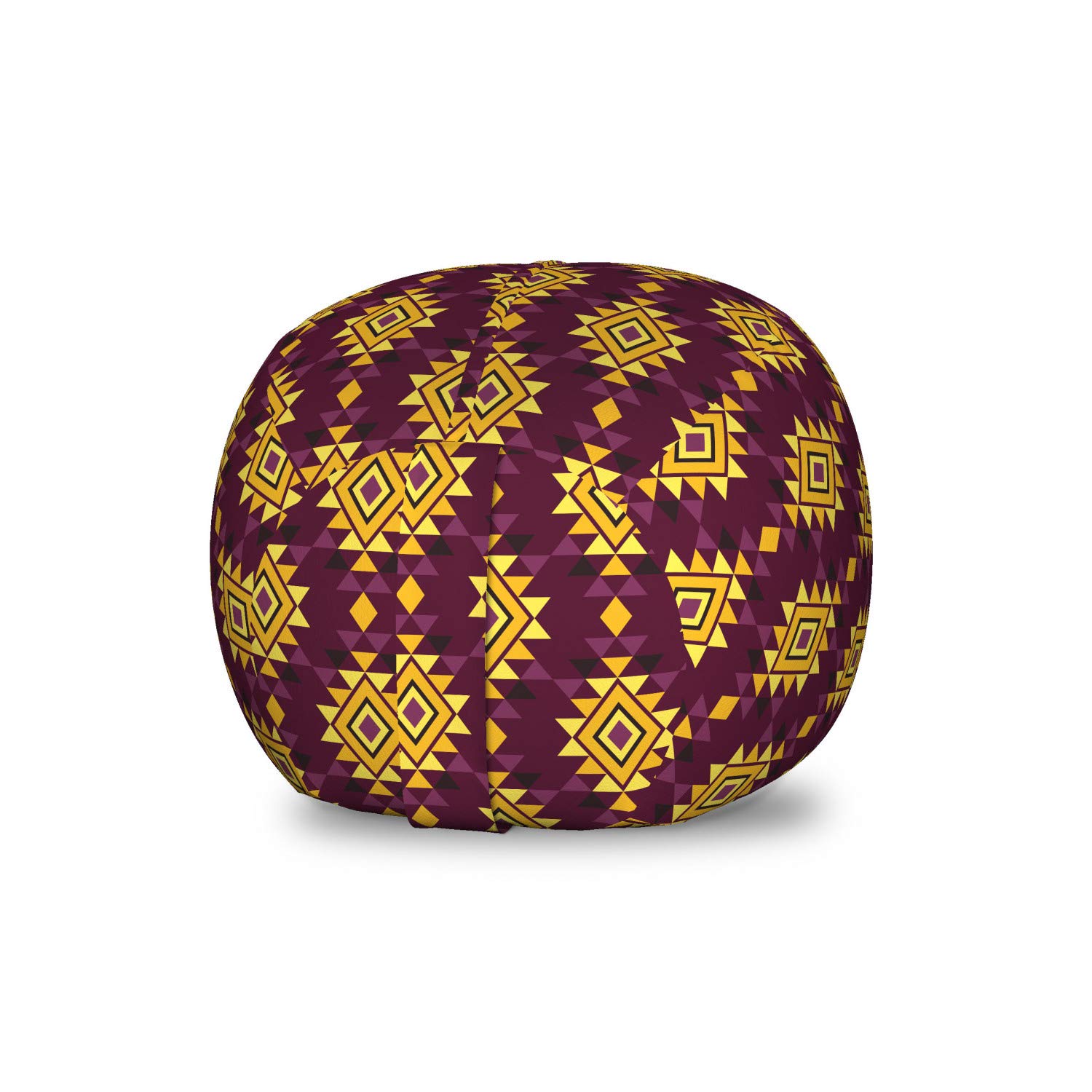 Ambesonne Ethnic Storage Toy Bag Chair - Funky Triangle Folk Pattern, Washable Stuffed Animal Organizer, Small Size in Maroon & Earth Yellow - Perfect for Kids' Room, Nursery, Playroom & Toy Storage