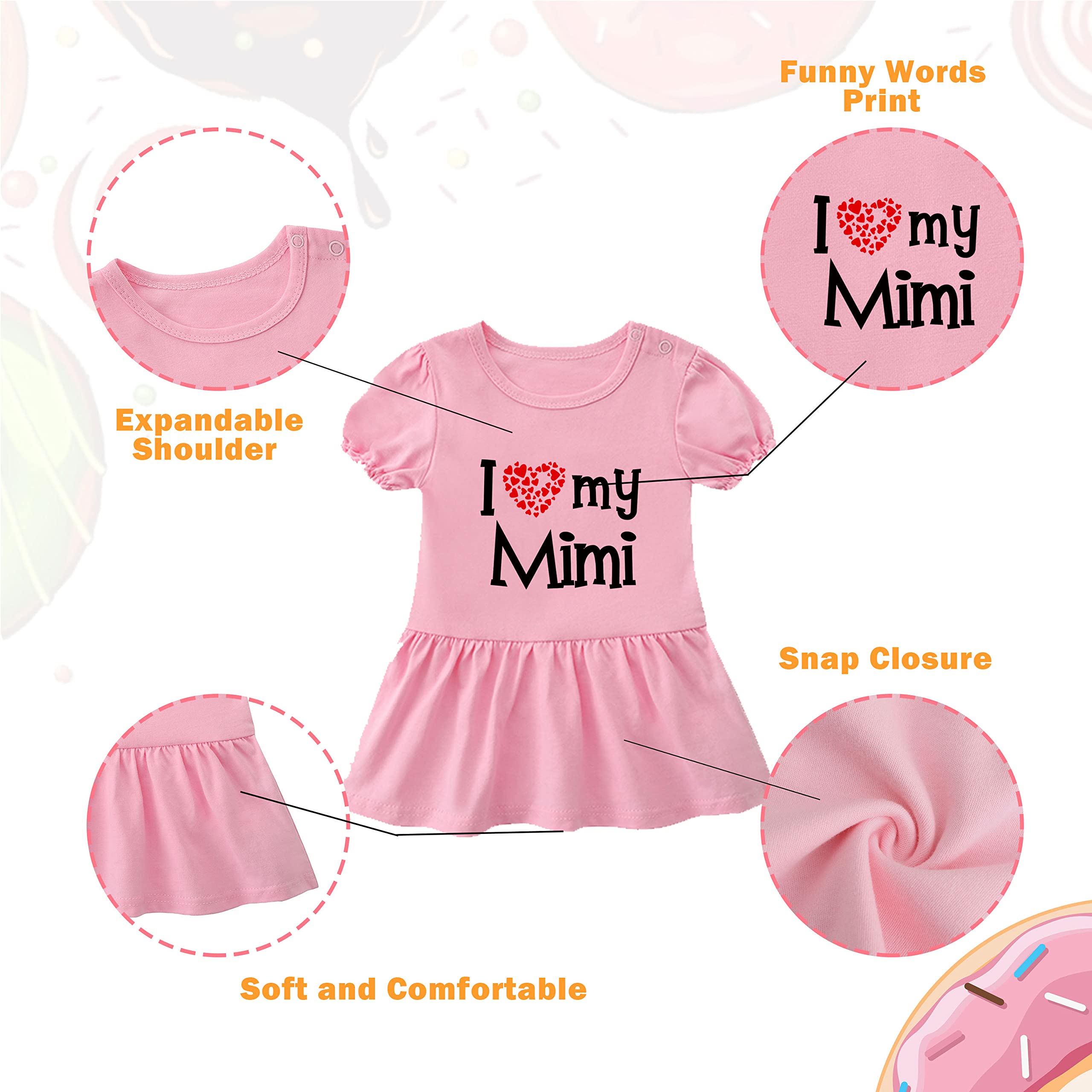 YSCULBUTOL Baby Girl Dress Set - Cute I Love My Mimi Outfit with Headband for Newborn & Toddler | Sister Matching Skirt & Dress for Special Occasions & Family Photos