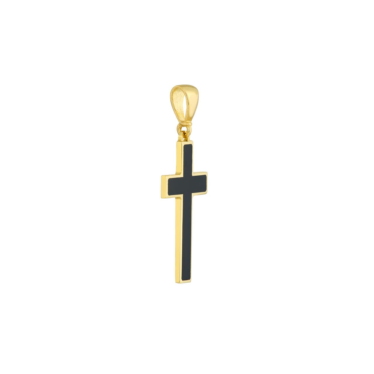 14K Solid Gold Cross Pendant with Black Enamel - Religious Jewelry for Men & Women - Perfect for Baptism, Confirmation & Everyday Faith Wear - JEWELHEART 14K Real Gold Charm