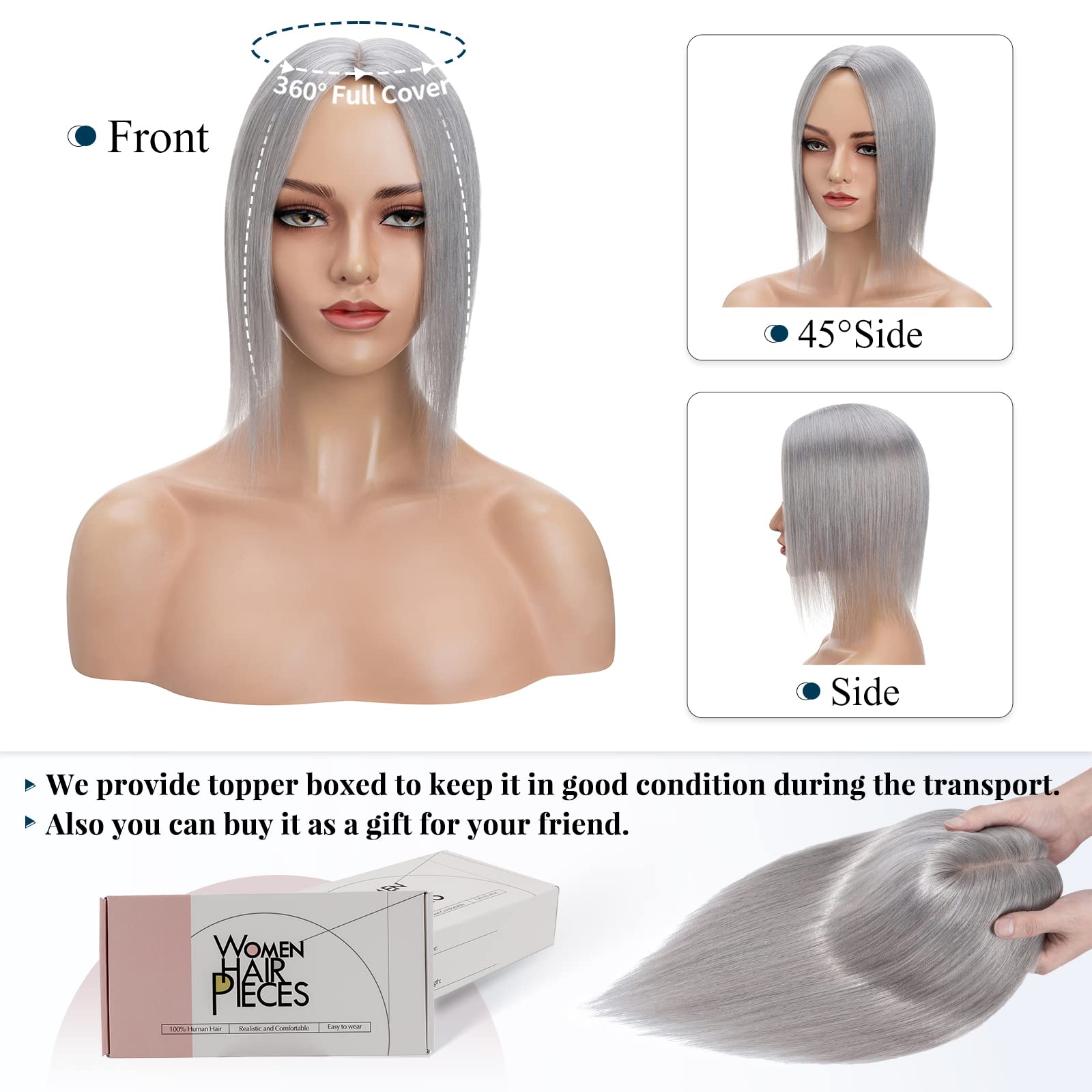 Benehair Clip-in Human Hair Topper for Women with Thinning Hair - 10
