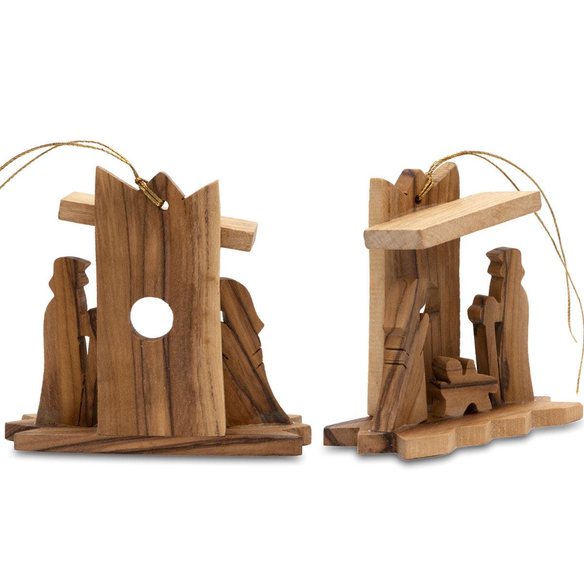 Handcrafted Olive Wood Nativity Scene Christmas Ornaments Set of 3 - Perfect for Tree Decorations, Holiday Gifts & Home Nativity Displays