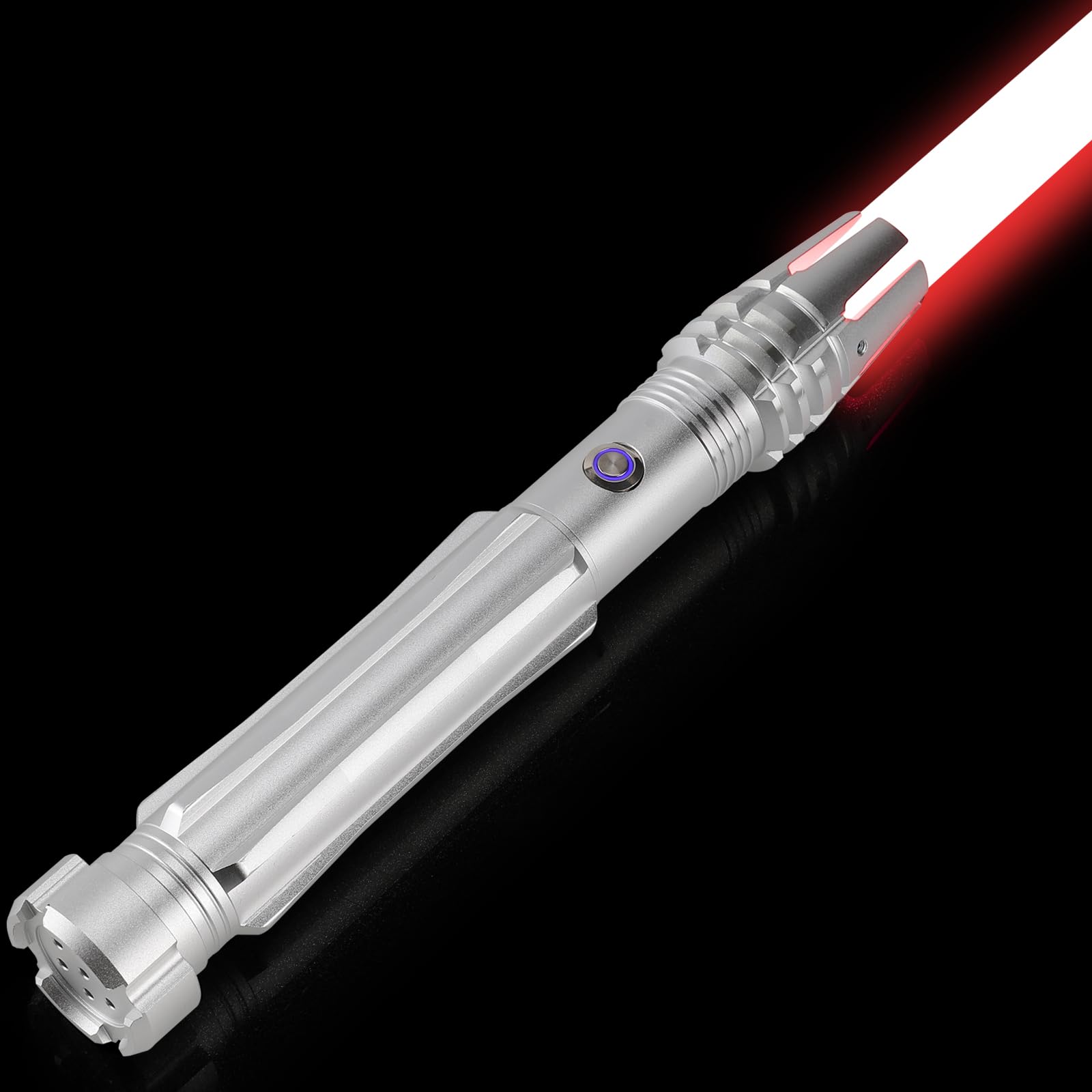 Premium Metal Aluminum Rechargeable Motion Control Lightsaber - Heavy Dueling FX Light Saber with 10 Sound Fonts & 12 RGB Colors for Adults & Kids | Perfect for Cosplay, Star Wars Enthusiasts, Christmas Gifts & Collectors (Silver E15 Model)