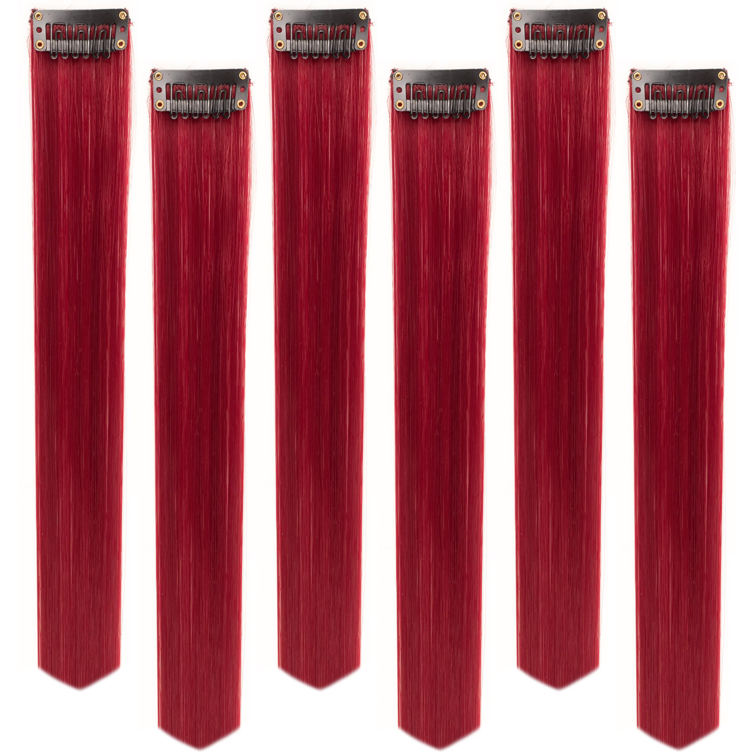 Paradise® Maroon Hair Extensions 22 Inches - 6 Pack Clip-in Straight Synthetic Hair Extensions for Women & Girls | Perfect for Parties, Cosplay & Fashion Styling