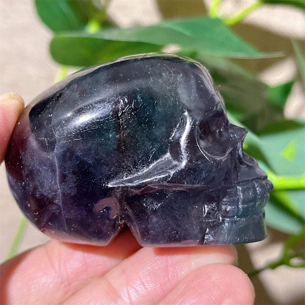 Natural Green and Purple Fluorite Crystal Skull Carving - Healing Stone, Quartz Mineral Gemstone for Spiritual Crafts, Home Decor, Meditation & Energy Work