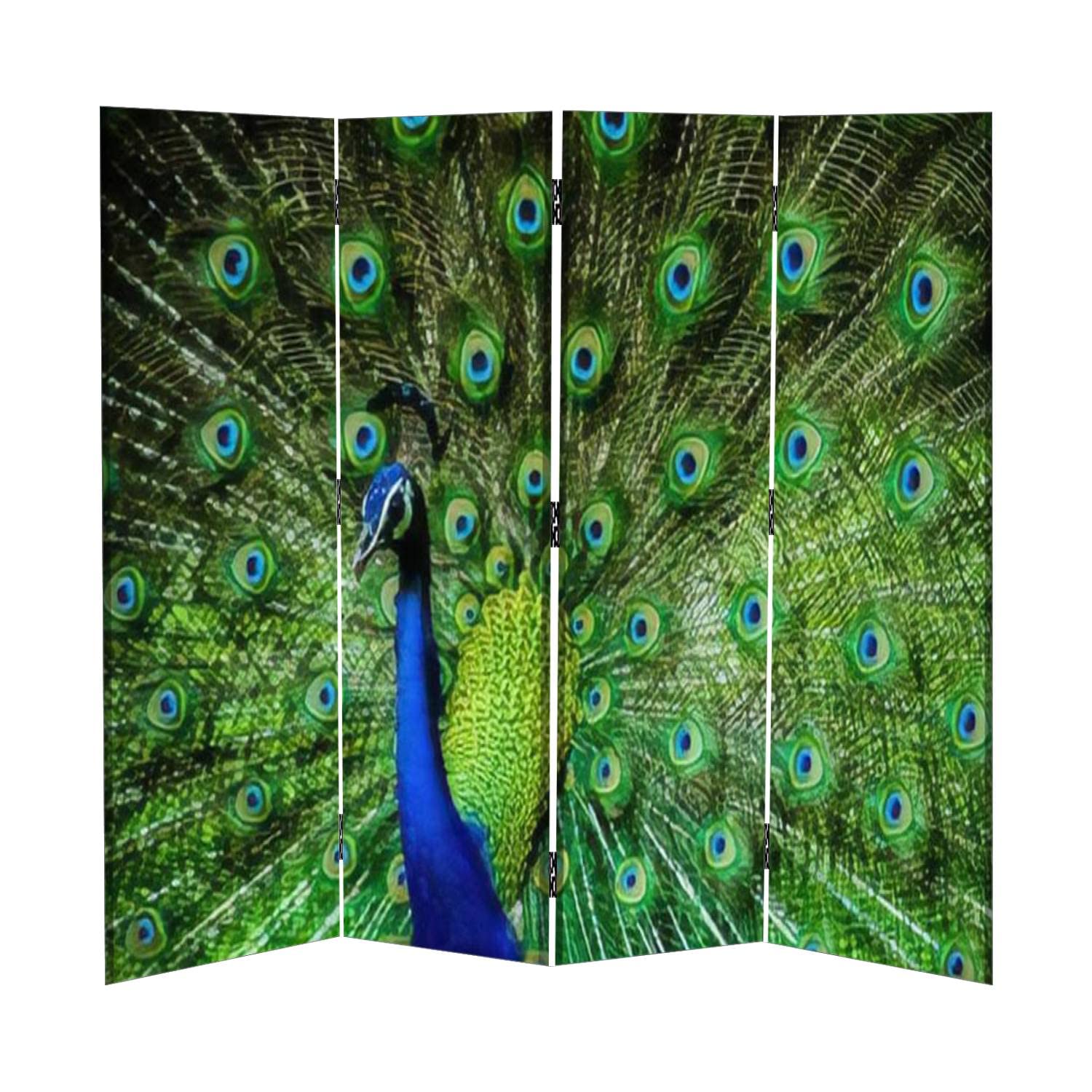 4 Panel Folding Room Divider Screen - Hand-Painted Indian Peacock Design on Canvas for Privacy & Space Separation | Perfect for Home, Office, Yoga Studio & Event Decoration