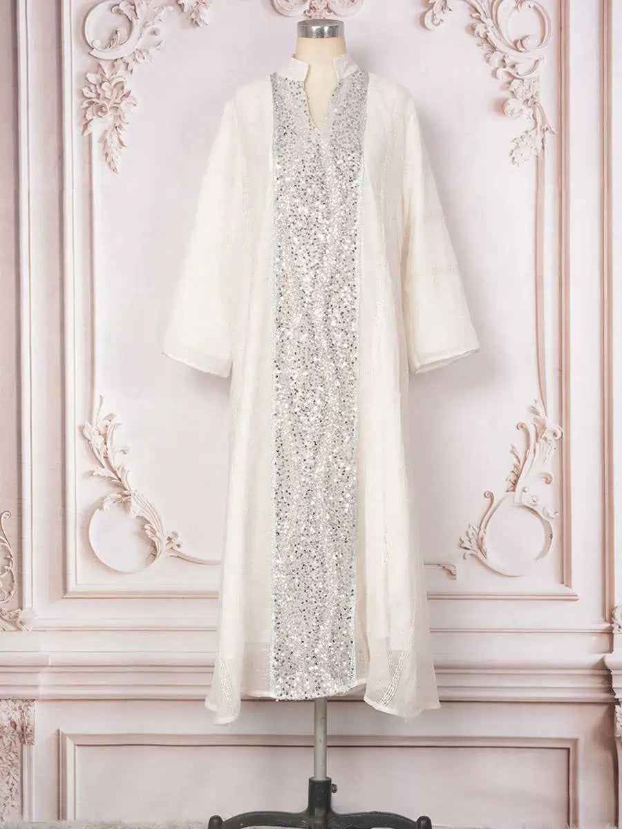 Elegant Eid Sequins Mesh Caftan Dress for Women - Party & Wedding Guest Outfit - Plus Size Boho Maxi Kaftan #25396 | Perfect for Holiday Celebrations, Bridal Showers & Special Occasions
