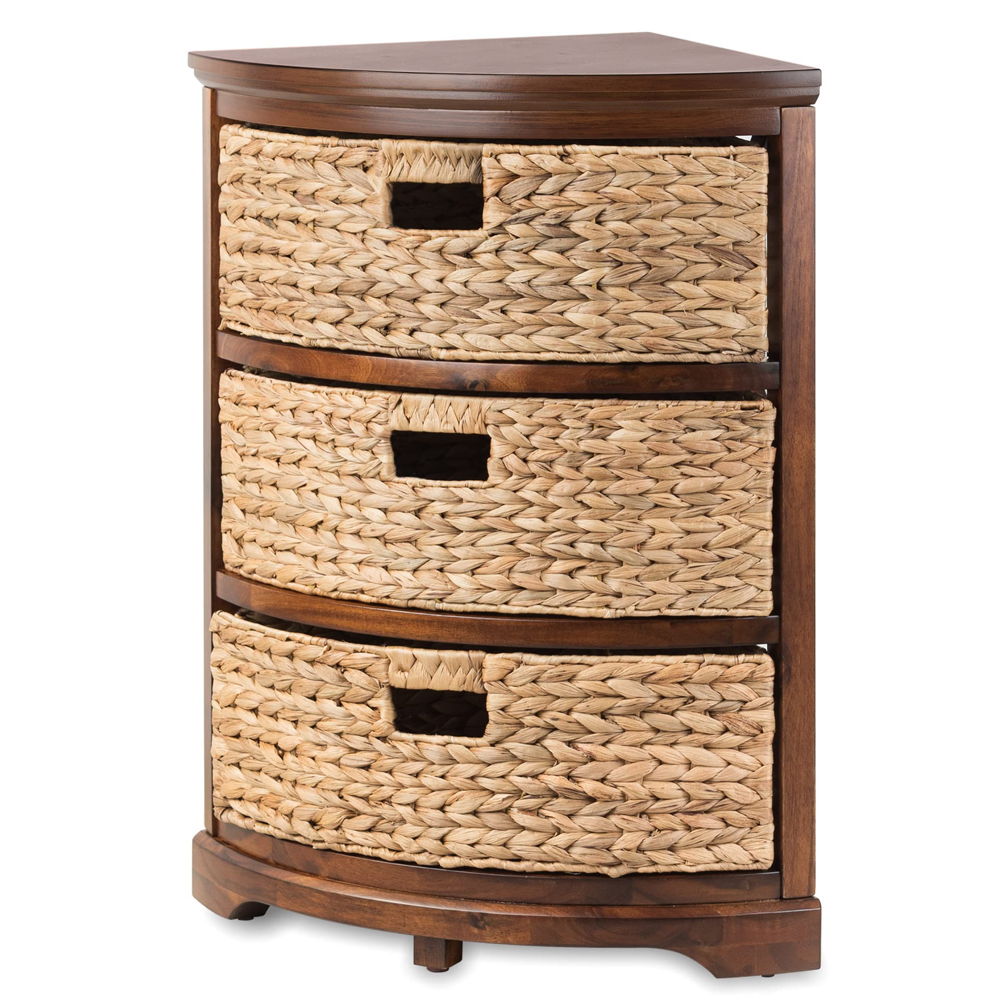 3-Tier Corner Storage Cabinet with Wicker Baskets - Hampton Meadows Walnut X-Side Table for Living Room, Bedroom & Entryway Organization