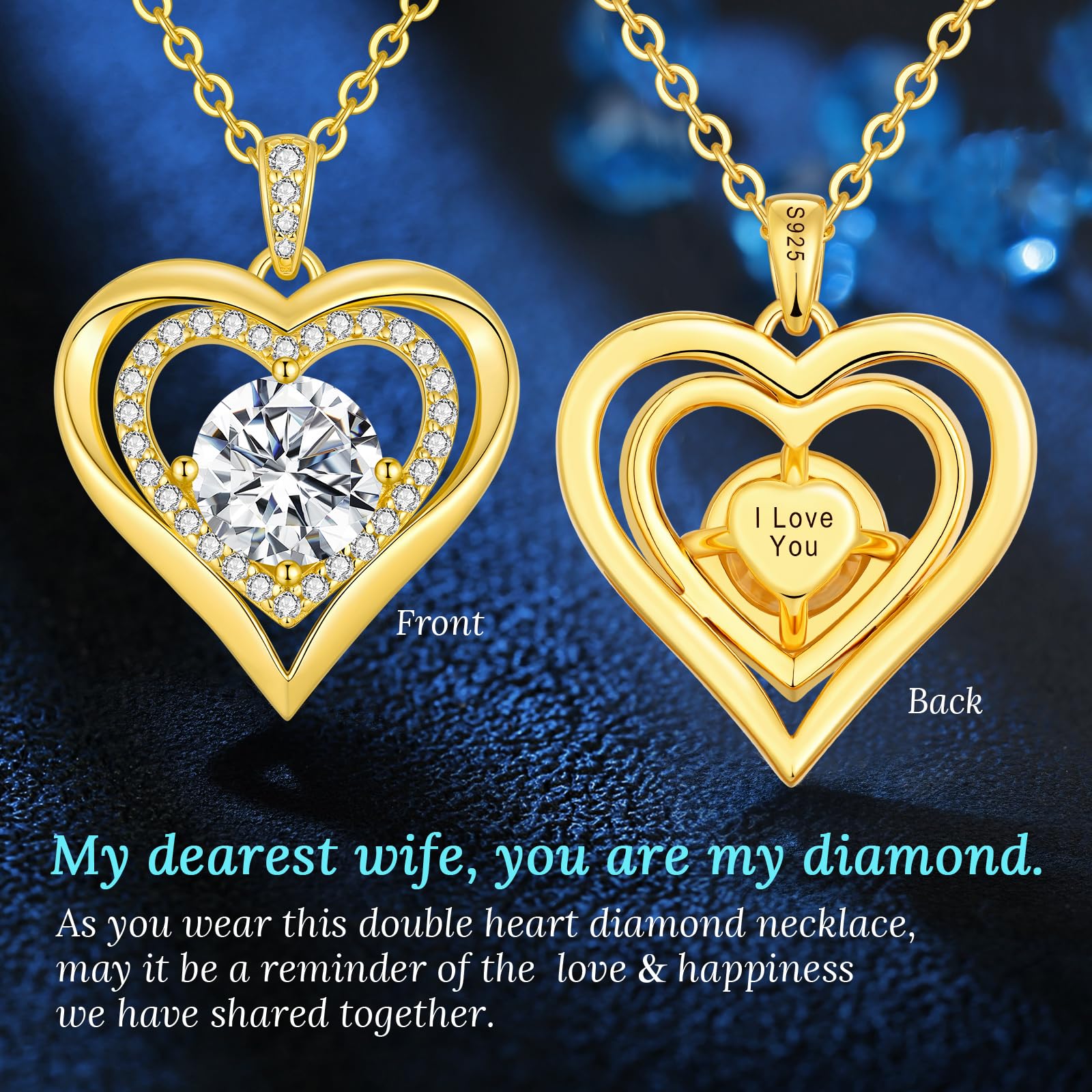 ANDSO Women's Necklace - 925 Silver Plated Heart Pendant with 1-3 Carat Moissanite Diamond, Elegant Jewelry Gift for Birthday, Anniversary & Valentine's Day | Perfect for Date Nights, Weddings & Special Occasions
