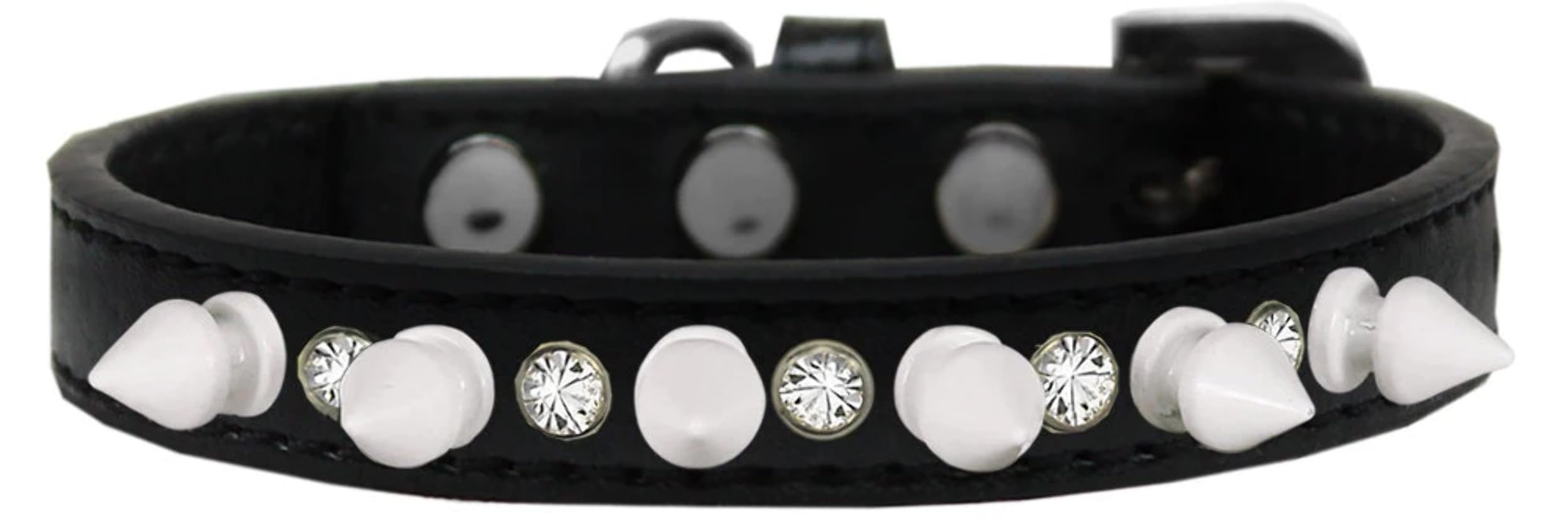 Black Dog Spike Collar with Clear Crystals for Fashion & Protection