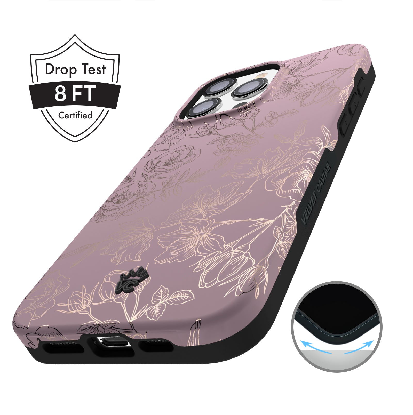 Dusty Rose Chrome Floral iPhone Case - Elegant Protective Phone Cover for iPhone 13/14/15 Pro Max - Perfect for Women, Girls, Daily Use, Gift Giving & Special Occasions