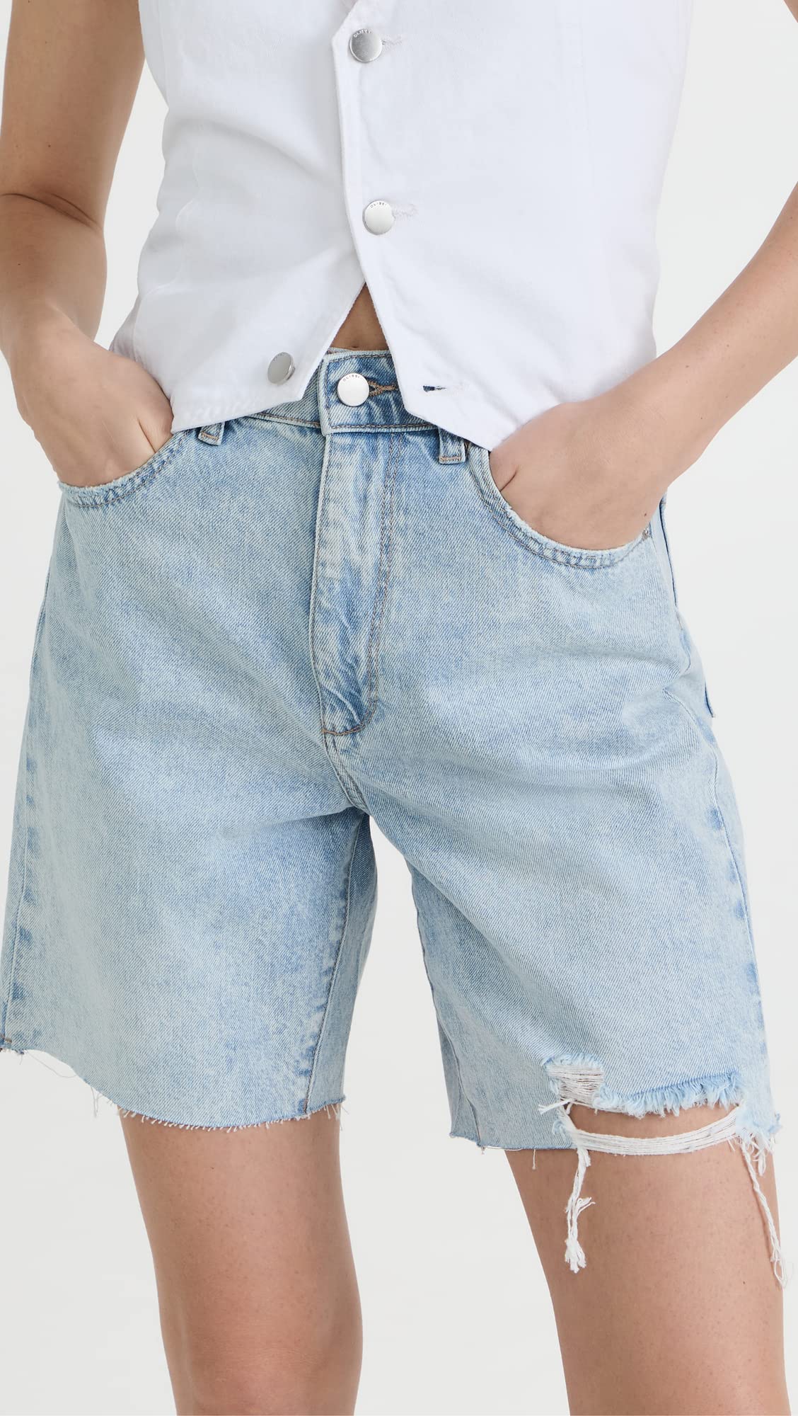 DL1961 Women's Emilie High Rise Jean Shorts - Distressed Denim Shorts for Women | Comfortable & Stylish | Perfect for Summer, Beach, and Casual Outings
