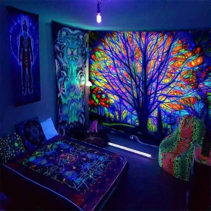Tree of Life Glow in the Dark UV Tapestry Wall Art - Spiritual Home Decor for Bedroom, Living Room & Dorm