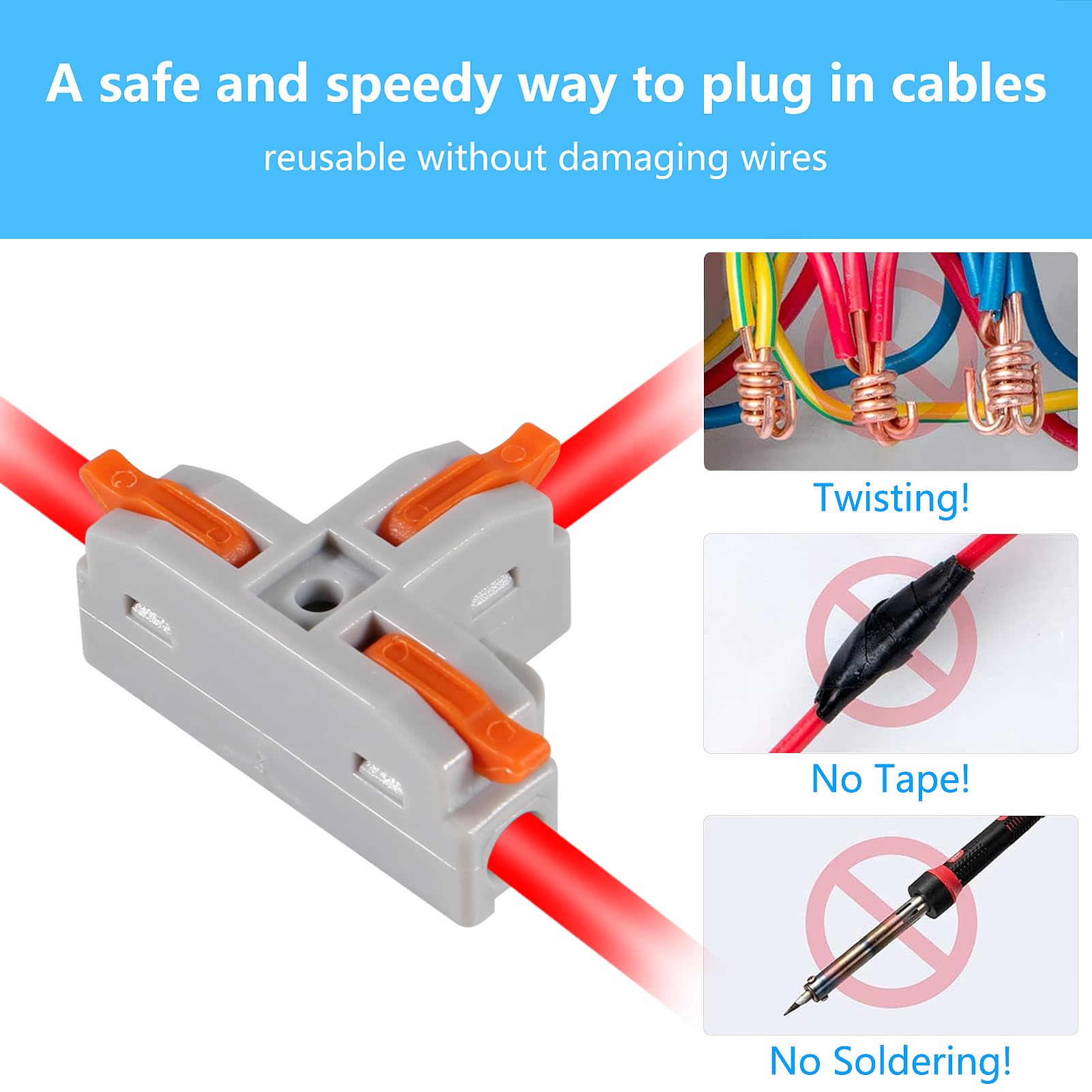 50PCS T-Shape Lever Wire Connectors - Quick Push-in Electrical Terminal Blocks for AWG 28-12 Wires | Ideal for Home Wiring, DIY Electrical Projects & Automotive Applications