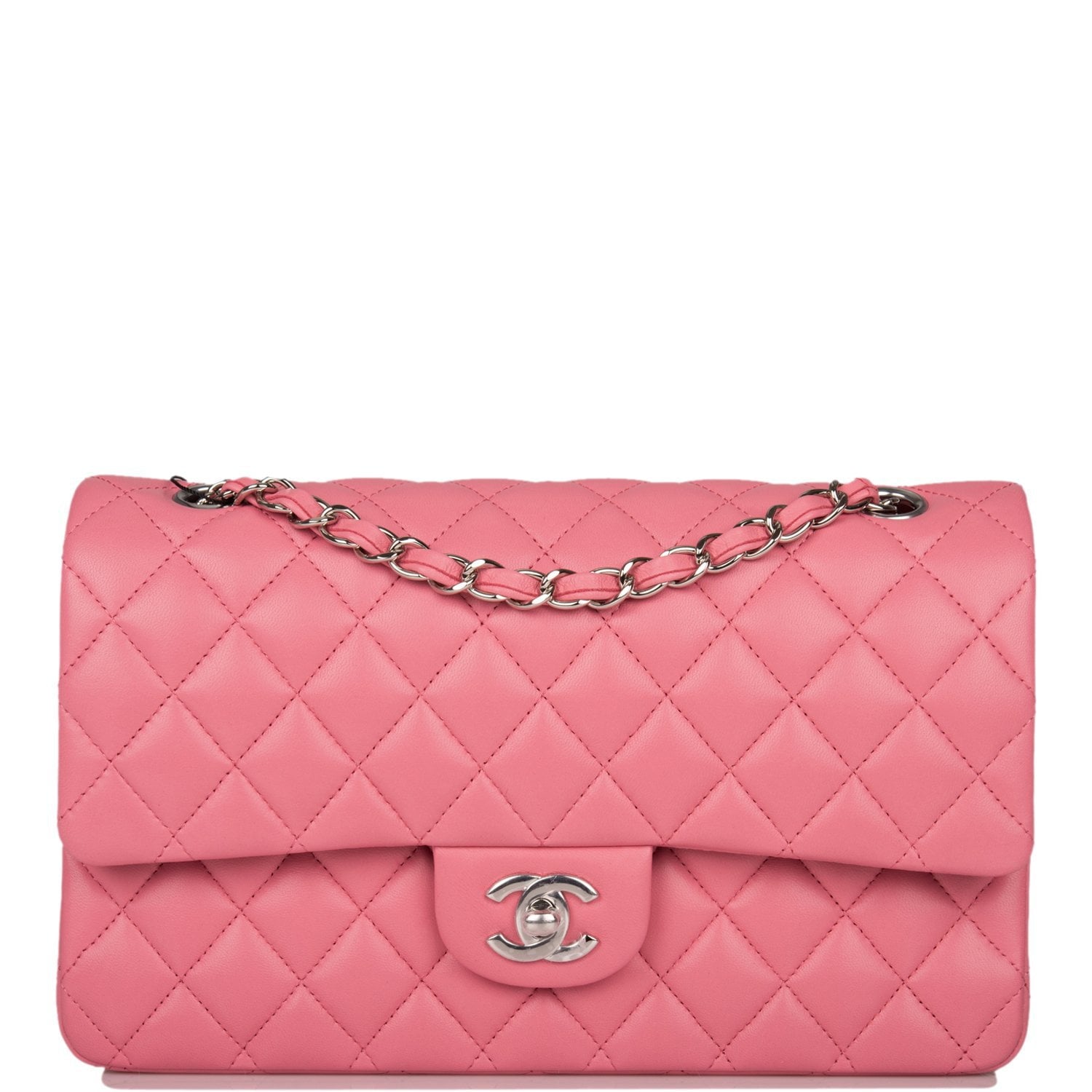 Chanel Medium Classic Double Flap Bag in Rose Pink Lambskin Leather with Silver Hardware - Luxury Handbag for Women, Perfect for Date Night & Special Occasions