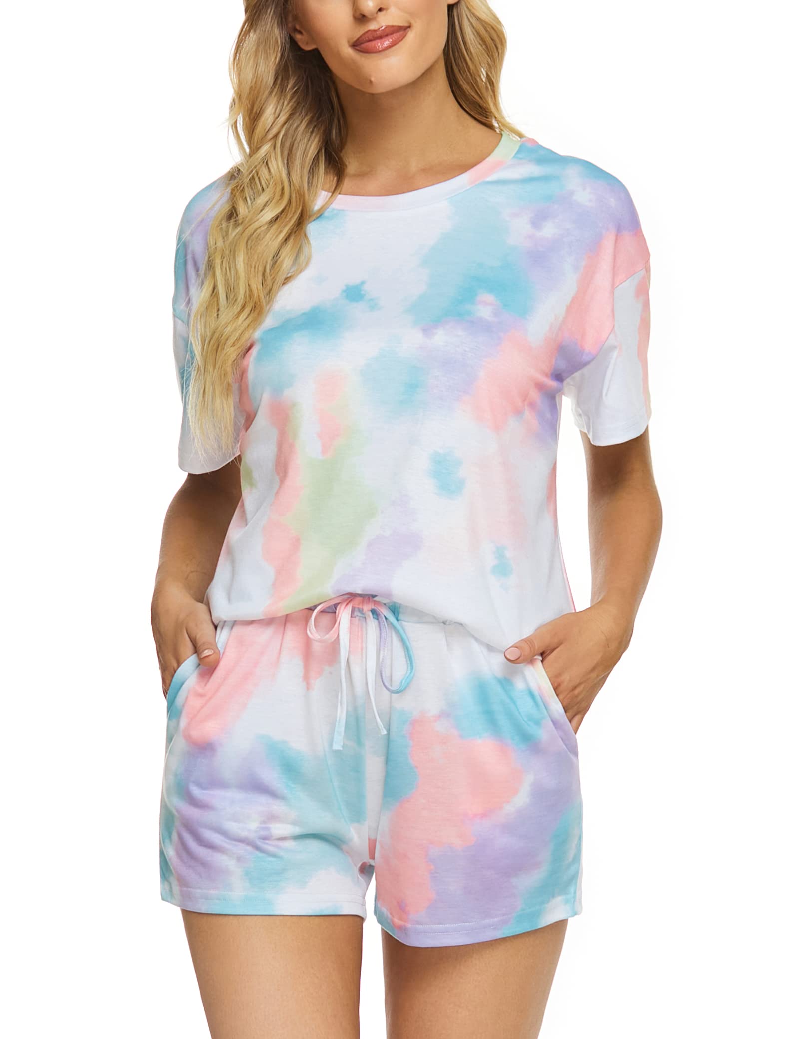 LOCUBE Women's Pajama Sets - Soft & Comfy Short Sleeve Sleepwear Lounge Outfit with Pockets - Perfect for Nightwear, Home Relaxing and Vacation Comfort