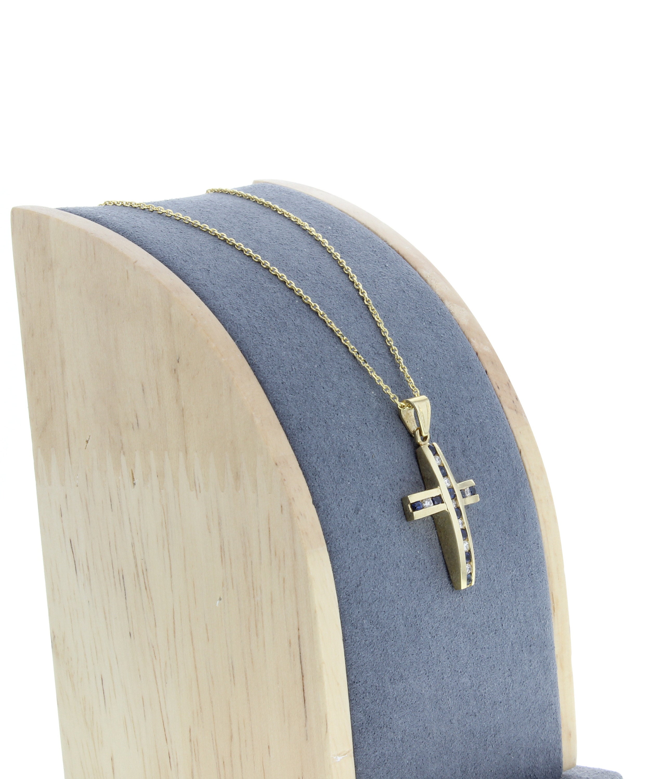 0.5 Carat Channel Set Sapphire & Diamond Cross Pendant Necklace for Women - Elegant Jewelry Gift for Christmas, Baptism & Special Occasions