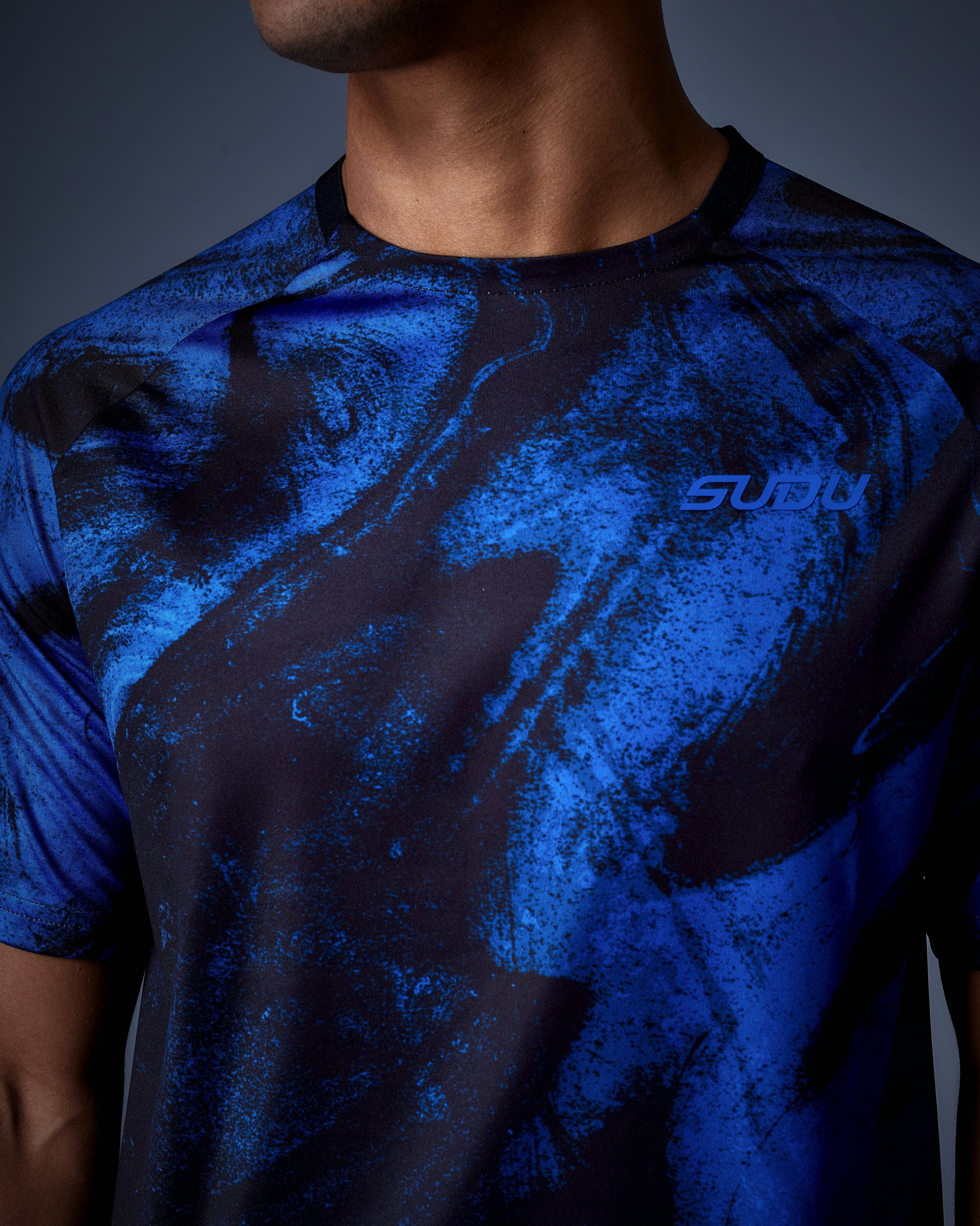 SPTP 01 Performance Training T-Shirt for Men & Women - Moisture Wicking Workout Shirt - Black & Blue Athletic Tee - Gym, Running, Yoga & Fitness Apparel