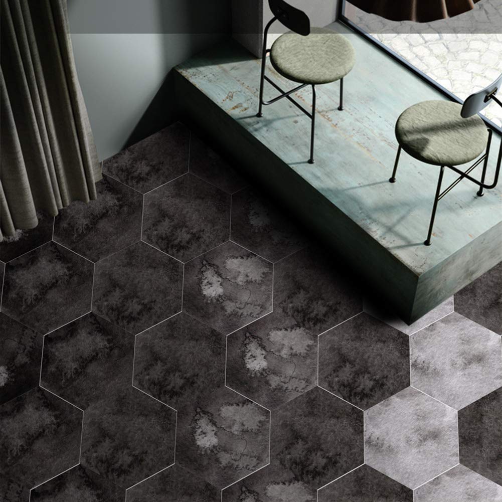 Non-Slip Hexagonal Floor Stickers - Grey Peel and Stick Waterproof Staircase Decals, Self-Adhesive Wood Plank Wallpaper for Home Decor, DIY Living Room, Bedroom & Staircase Safety